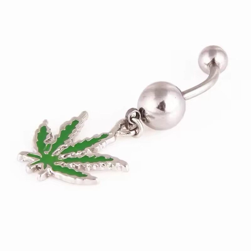 Vintage 316L Stainless Steel Leaf Belly Button Ring Size ONE SIZE - 5 Thumbnail