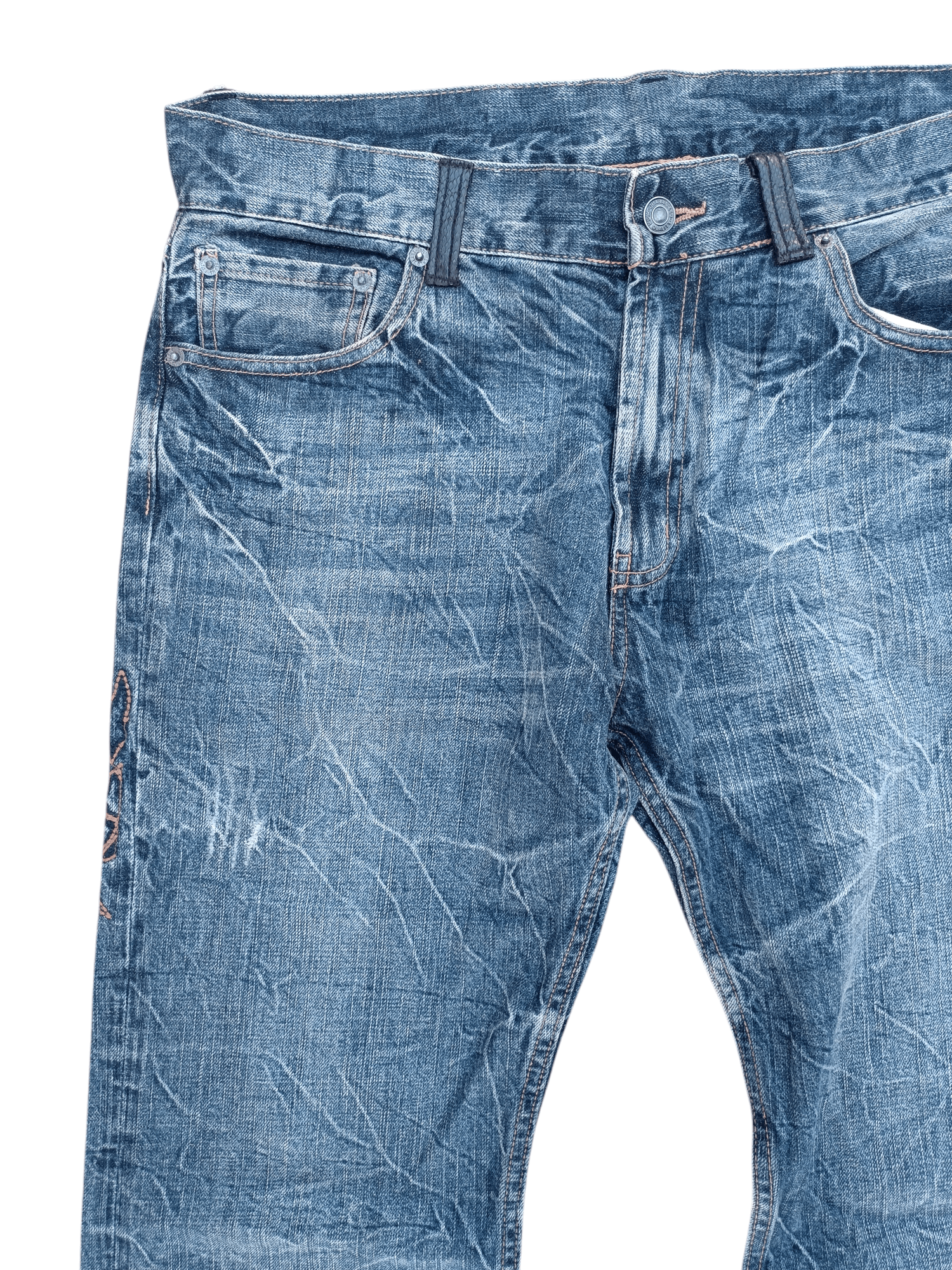 Japanese Brand × Tornado Mart RARE 💥 JAPANESE BRAND WHISKERS DISTRESSED EMBROIDERY DENIM Size US 34 / EU 50 - 14 Thumbnail