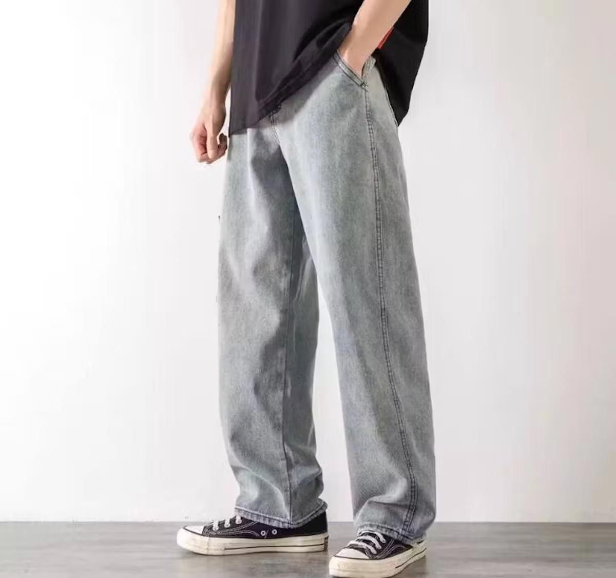 image of Straight Leg Blue Denim Jeans in Grey, Men's (Size 30)