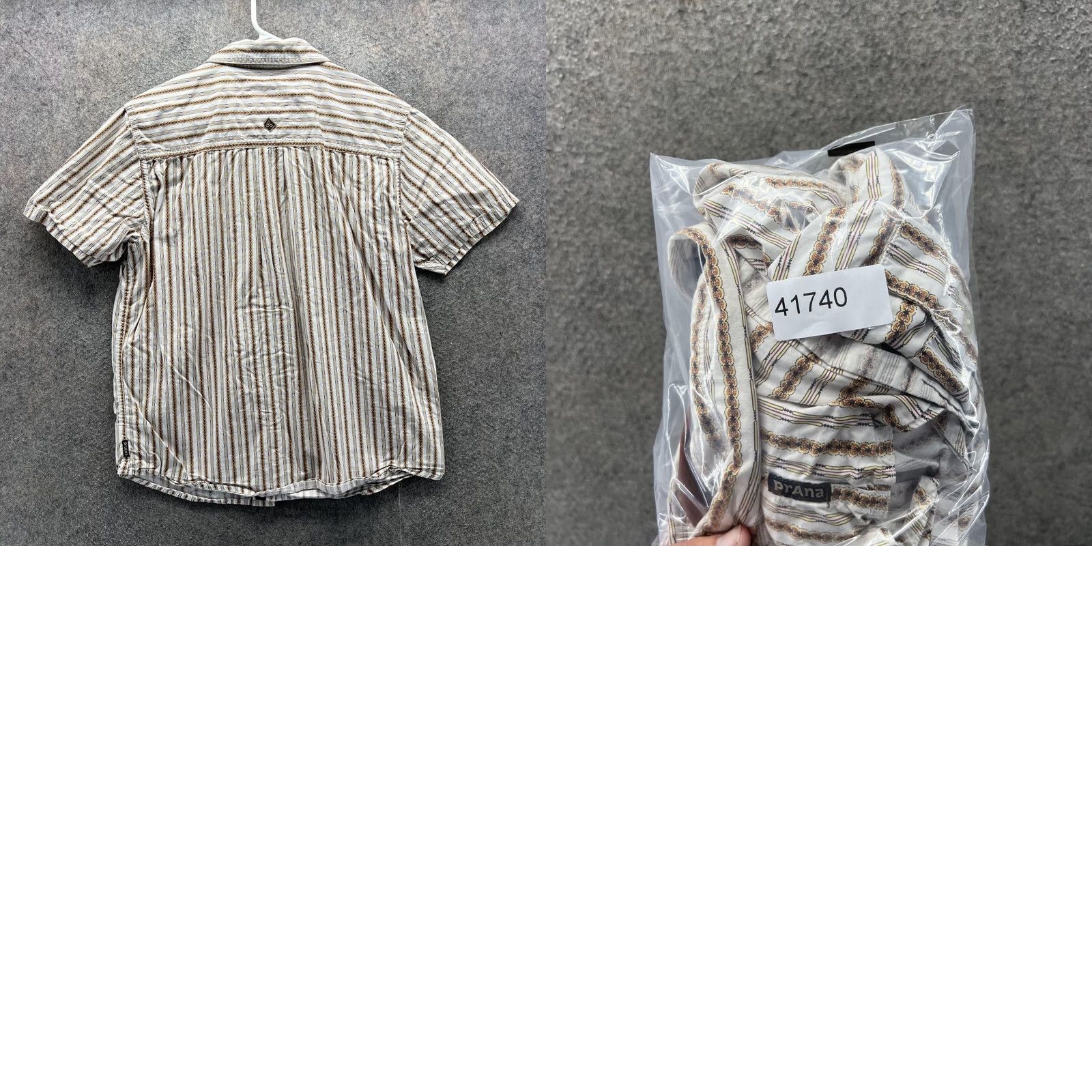 Prana prAna Shirt Mens Medium Brown Stripe Short Sleeve Button Front Casual Woven Size US M / EU 48-50 / 2 - 8 Thumbnail