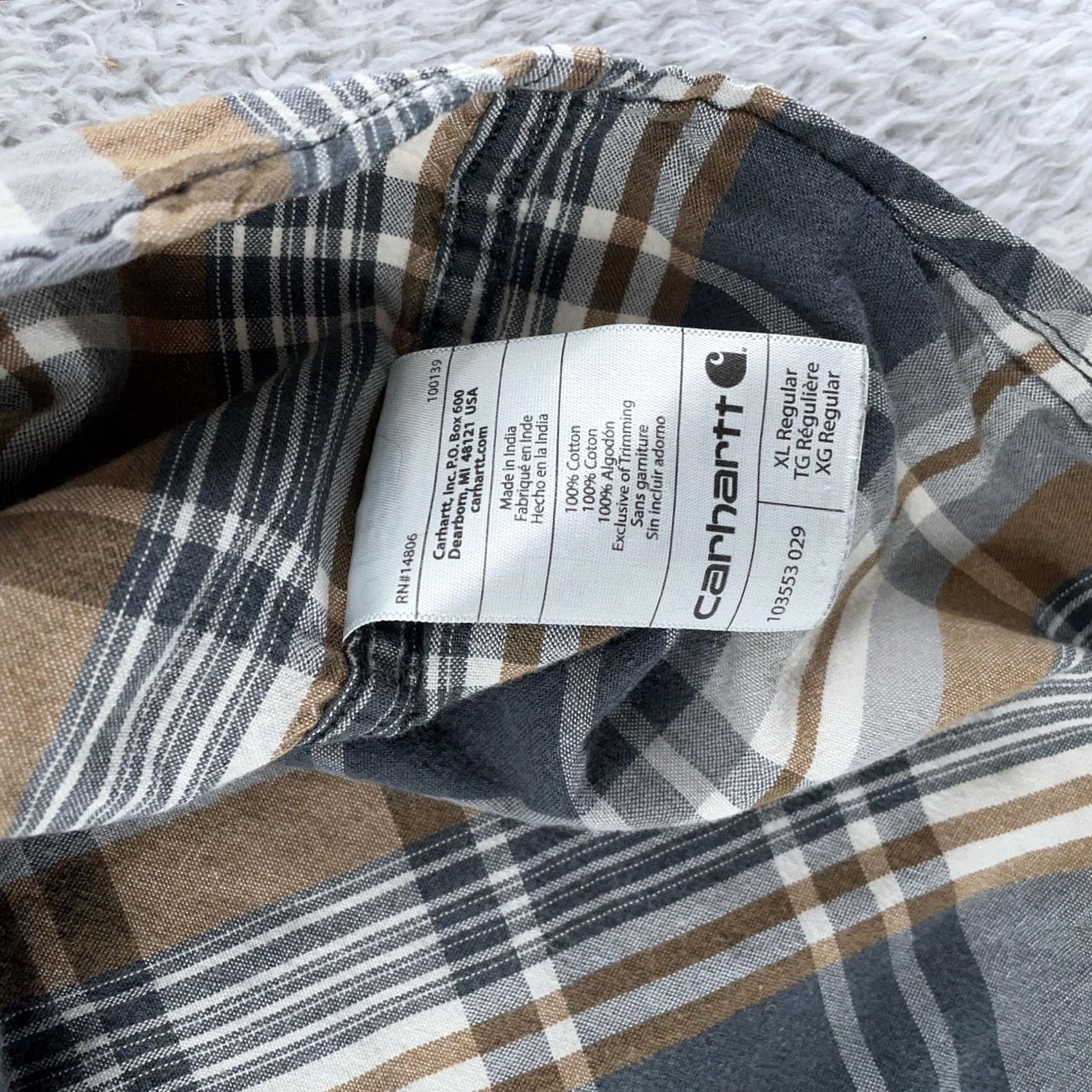 Carhartt Carhartt Shirt Mens XL Gray Brown Plaid Short Sleeve Button Front Relaxed Fit Size US XL / EU 56 / 4 - 8 Thumbnail