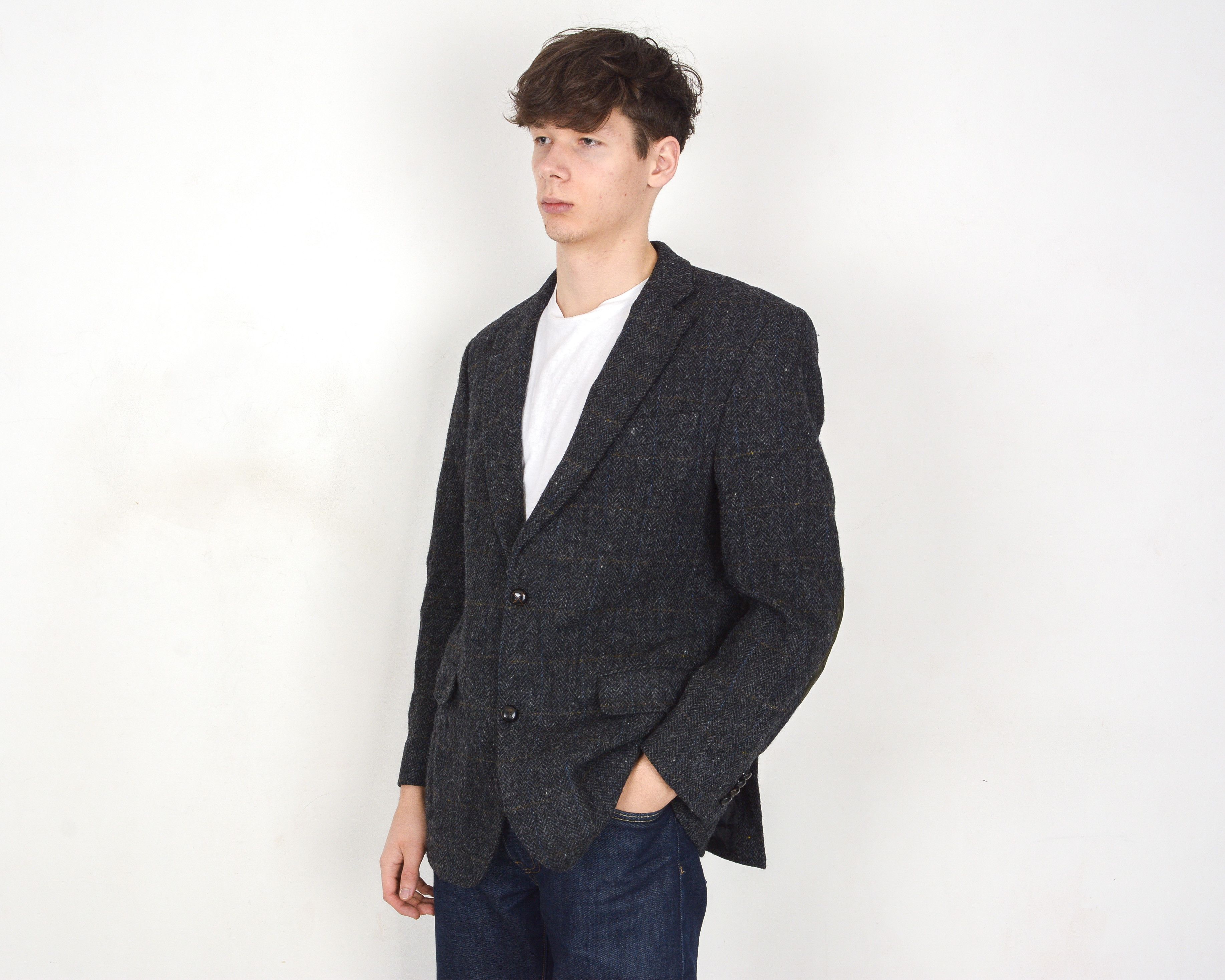 Harris Tweed Vintage Uk 42 Us Men's Wool Herringbone Blazer Coat Jacket L Size 42R - 2 Thumbnail