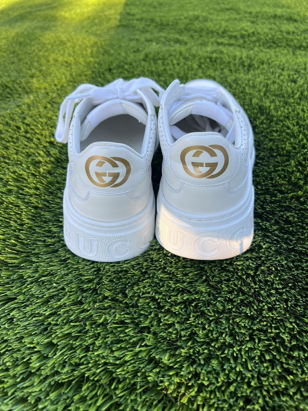 Gucci Gucci GG Monagram Embossed Leather Sneakers Size US 7.5 / IT 37.5 - 5 Thumbnail