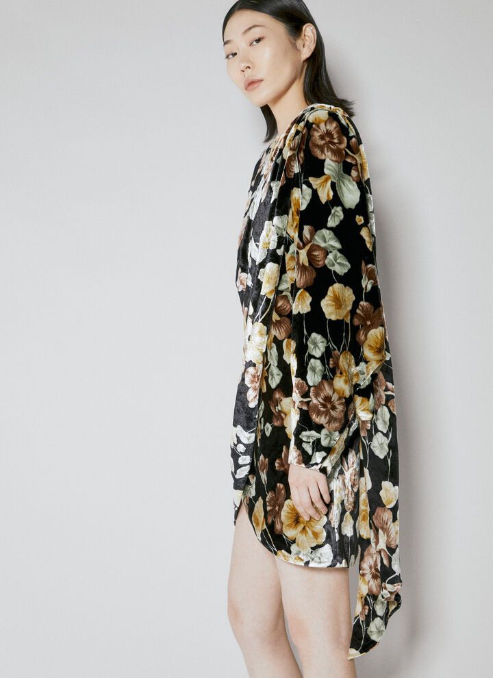 Saint Laurent Paris o1s1wg111024 Draped Dress in Floral Velvet in Multicolor Size M / US 6-8 / IT 42-44 - 2 Thumbnail