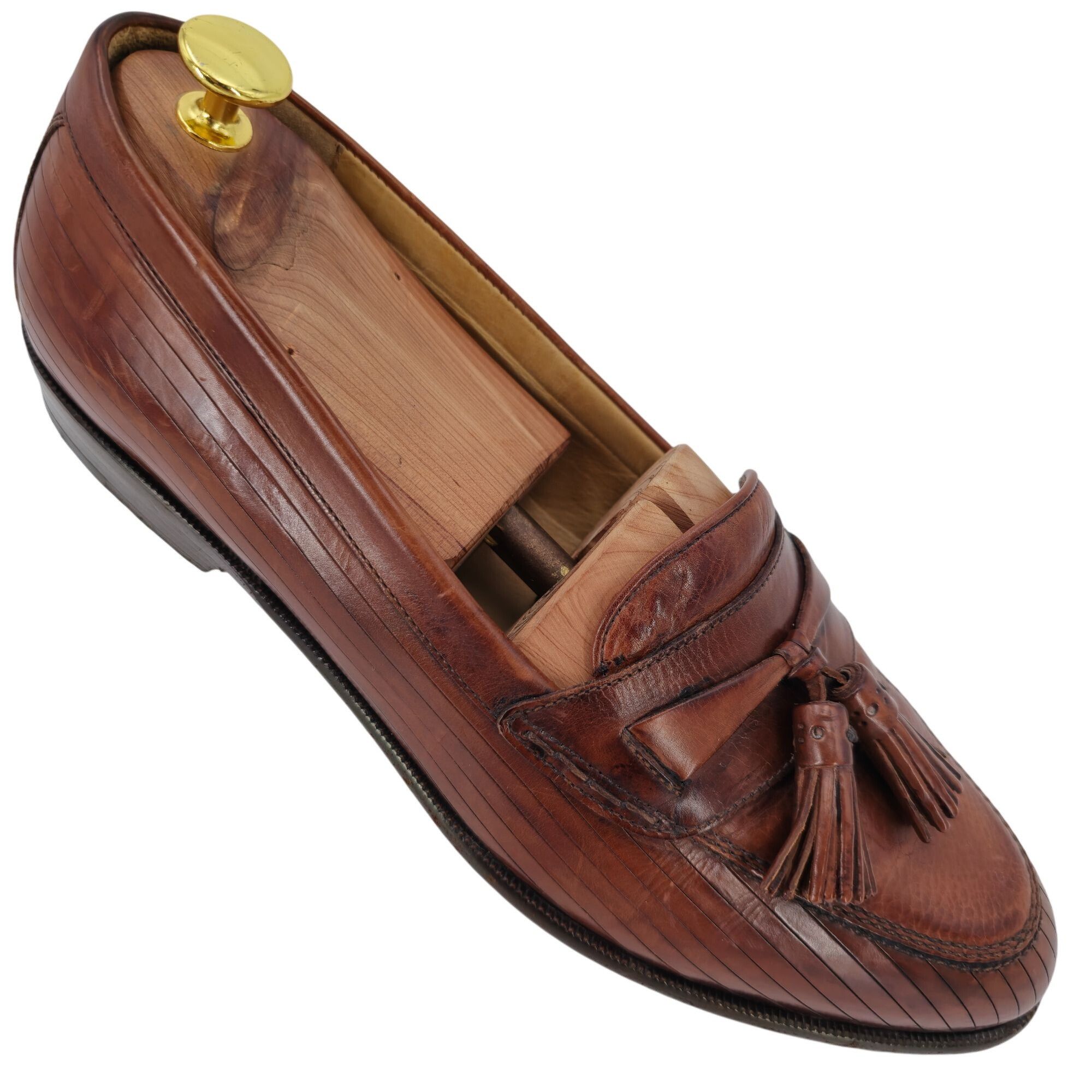 Bragano by Cole Haan Mens Size 10.5 M Brown Crocodile Leather Tassel Loafers Cole Haan Bragano Tassels Woven Brown Leather Men main image 3