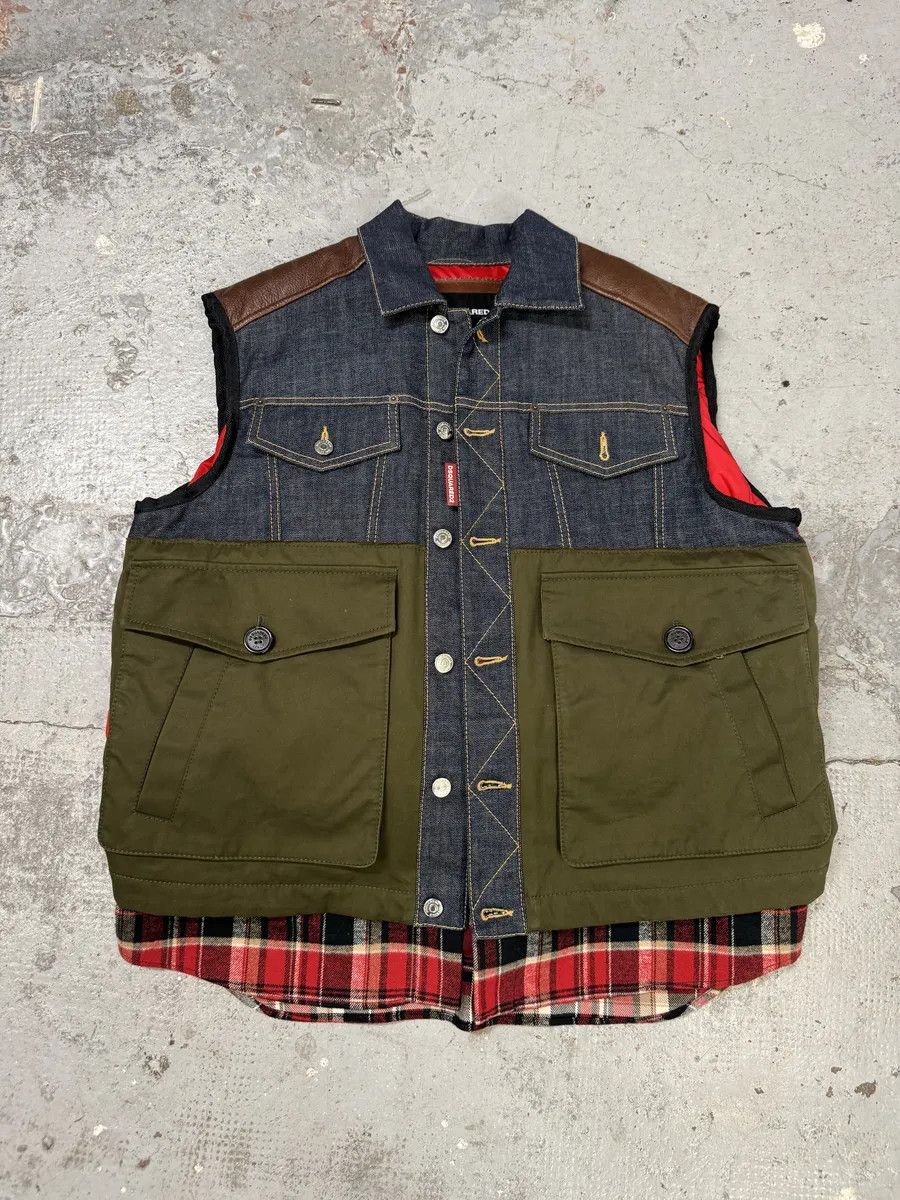 AW2017 DSquared2 Red Puffer Brut Military Denim Vest