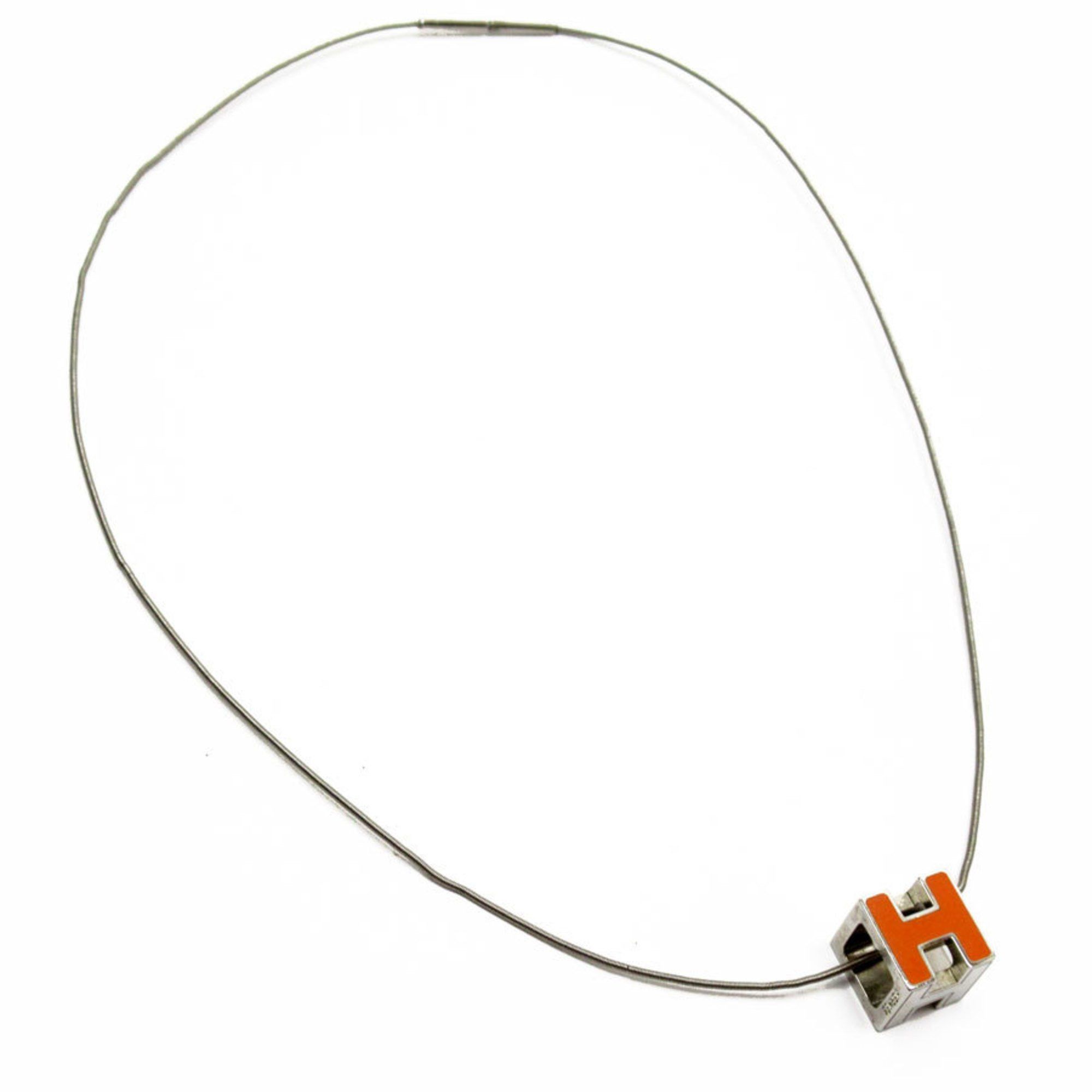image of Hermes Necklace H Cube Cage D'ash Metal/enamel Silver/orange Women's
