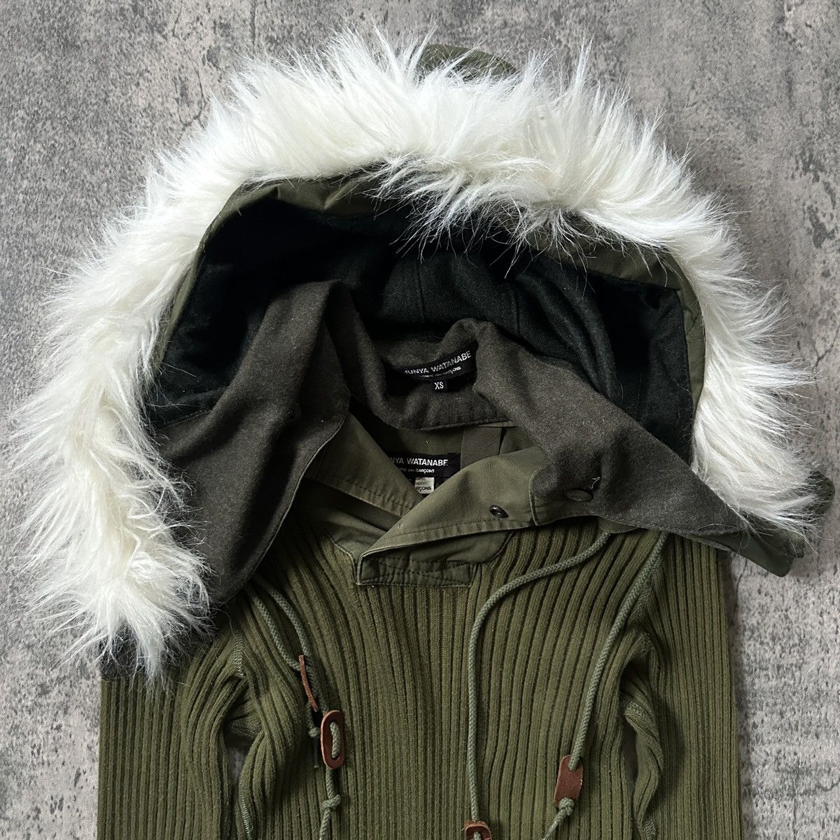 Junya Watanabe Runway AW10 “White Fur” Detachable Hood Ribbed-Knit Dress Size XS / US 0-2 / IT 36-38 - 6 Thumbnail