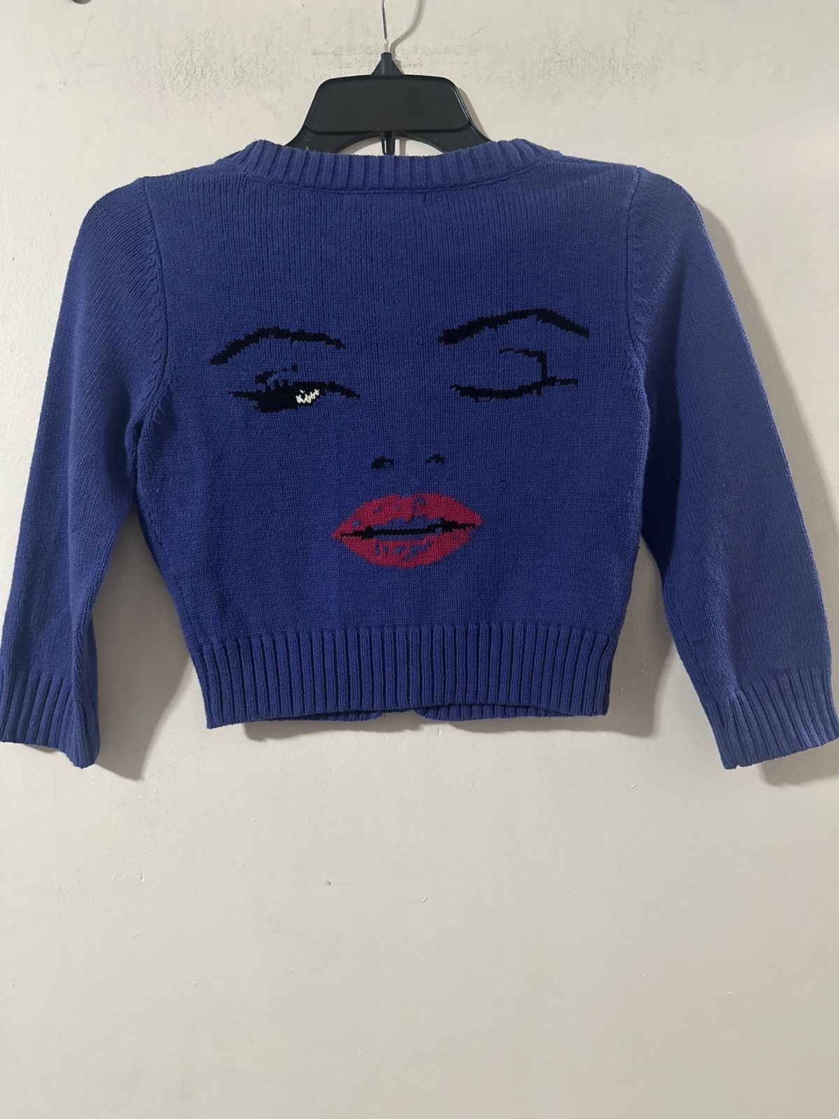 image of Betsey Johnson Marilyn Monroe Wink Sweater in Blue, Women's (Size Small)