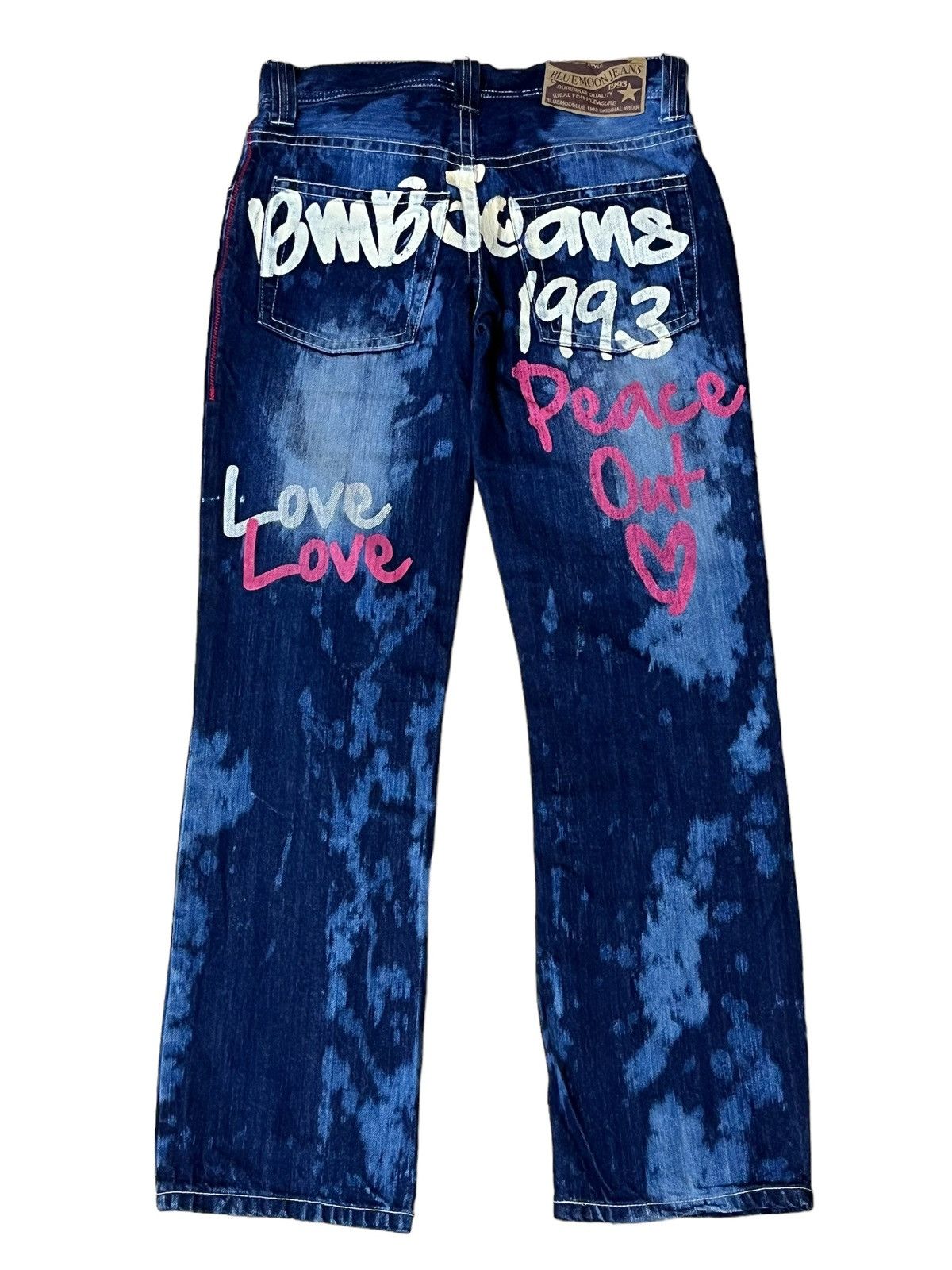 Japanese Brand SICK🔥JAPANESE BMB BLUE MOON BLUE STRAIGHT LEG PAINTED JEANS Size US 32 / EU 48 - 2 Thumbnail