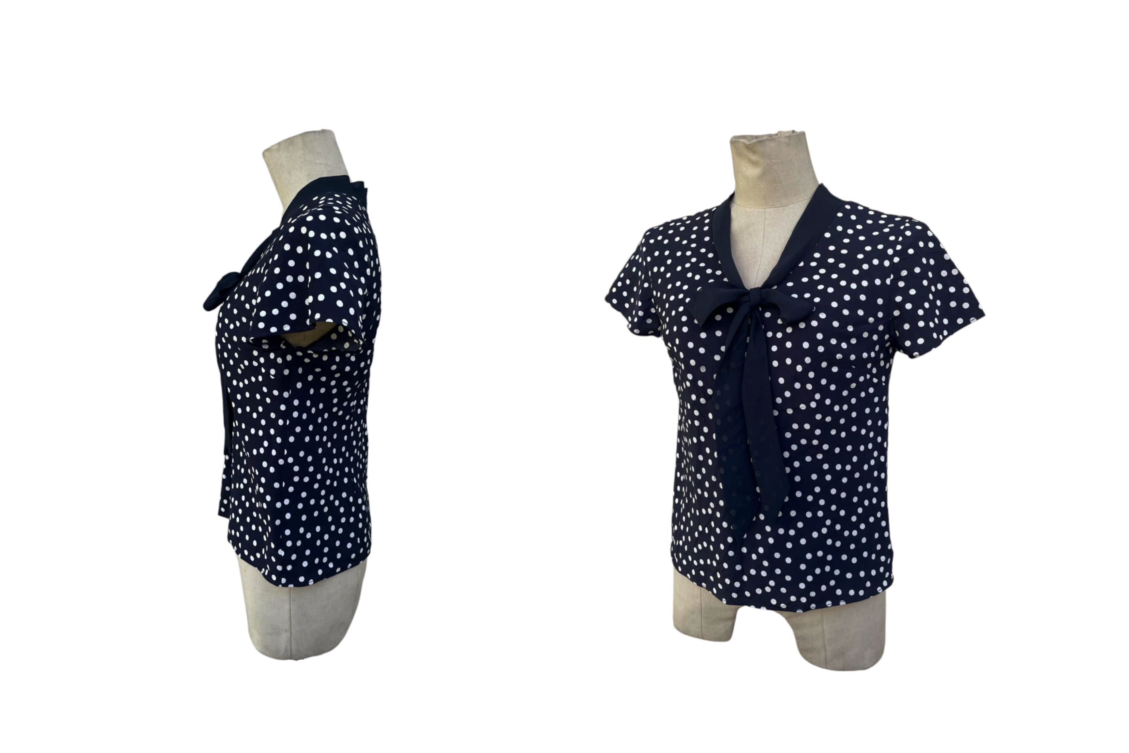 Laura Ashley LAURA ASHLEY pussy bow collar top, polka dot Ascot top Size M / US 6-8 / IT 42-44 - 7 Thumbnail