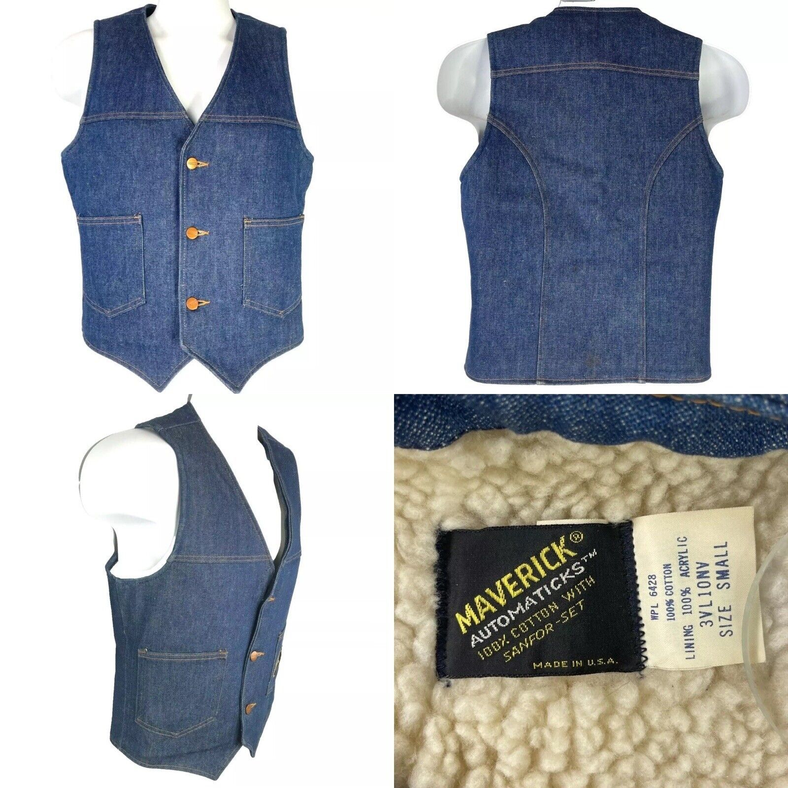 Image of Vintage Maverick Automaticks VTG Indigo Denim Jean S Vest Size Small in Blue, Men's