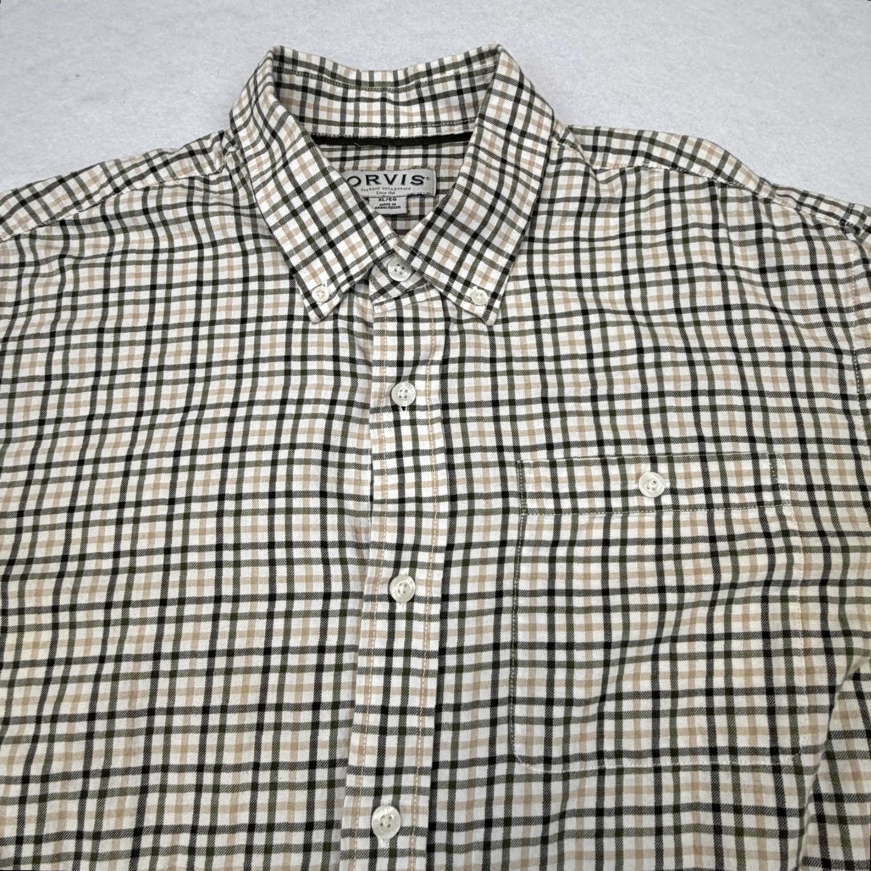 Orvis Orvis Shirt Mens XL Beige Green Plaid Button Down Long Sleeve Classic Fit Casual Size US XL / EU 56 / 4 - 3 Thumbnail