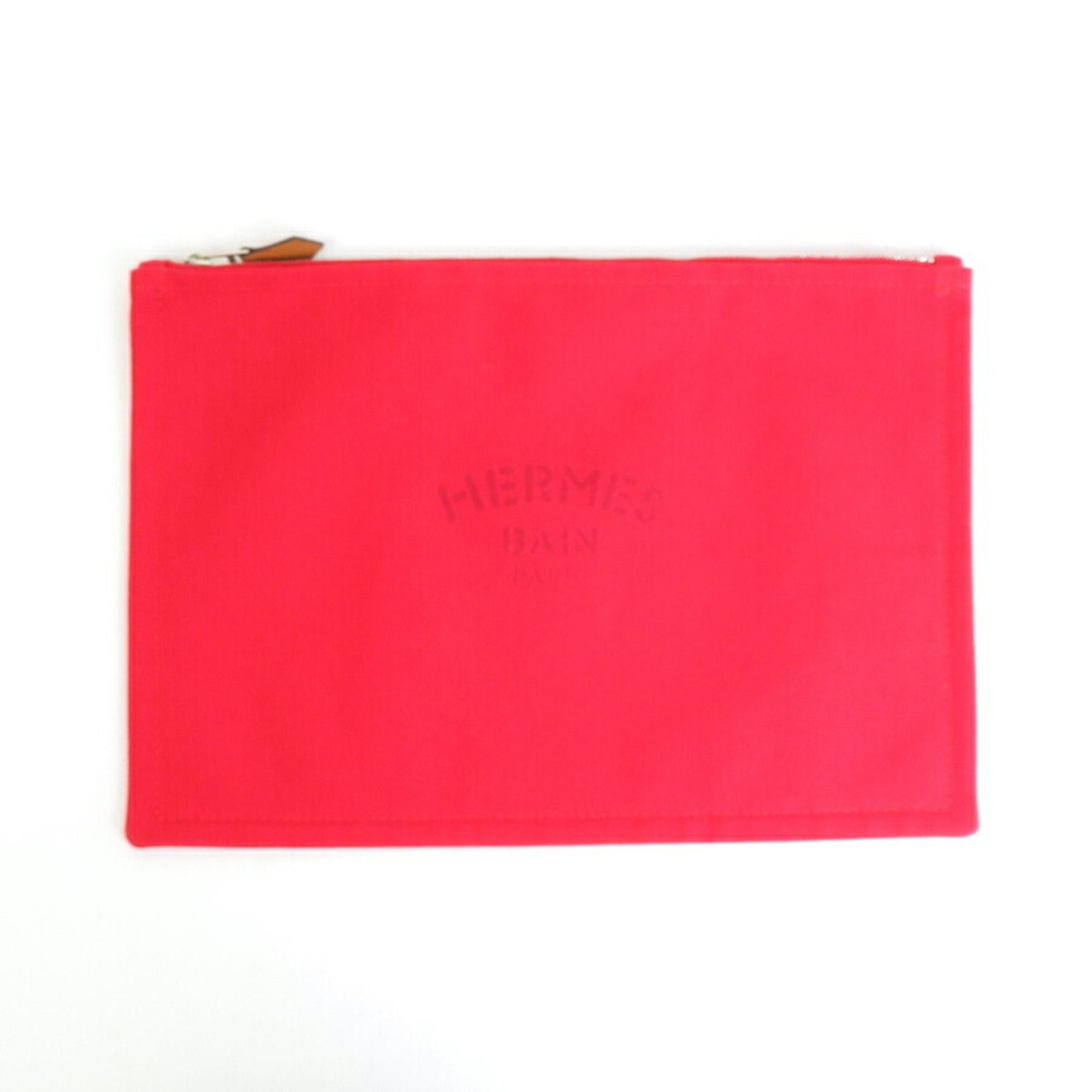 image of Hermes Pouch Multi Case Bain Cotton Red Silver Unisex, Women's