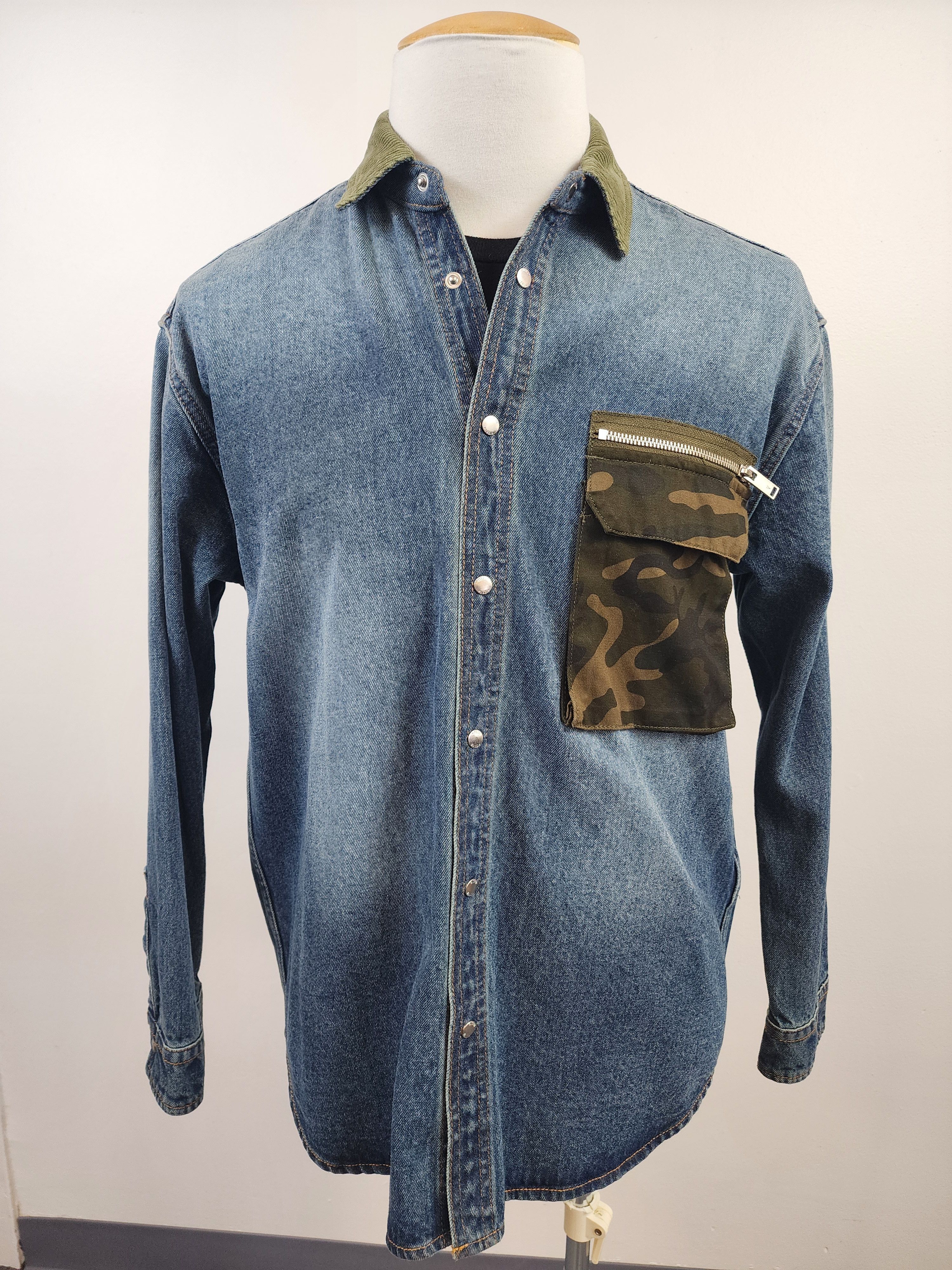 Other Five CM Blue Denim Jean Button Front Shacket Camo Shirt Size US S / EU 44-46 / 1 - 1 Thumbnail