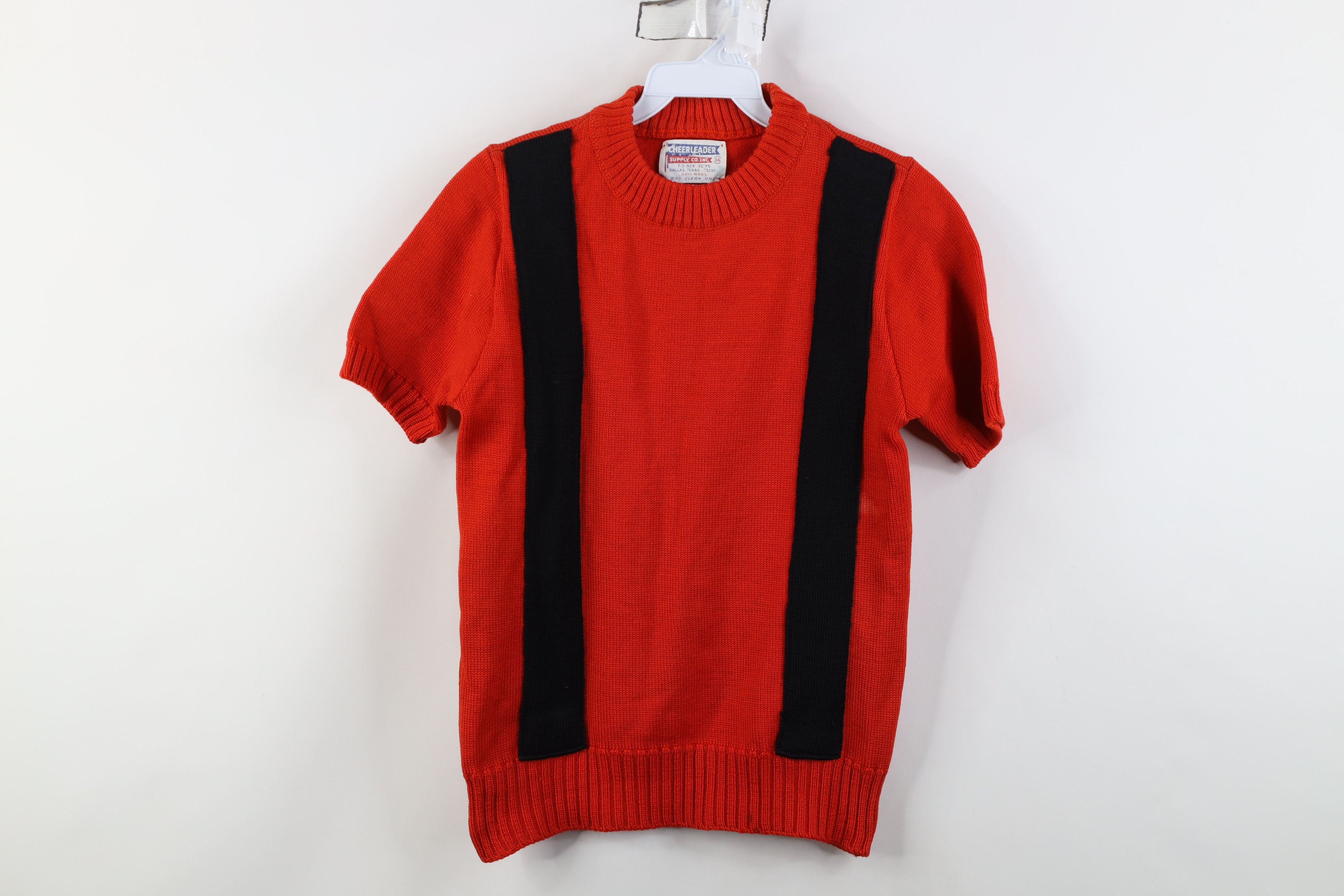 Vintage Vintage 60s Wool Knit Cheerleader Short Sleeve Sweater USA Size XS / US 0-2 / IT 36-38 - 1 Thumbnail