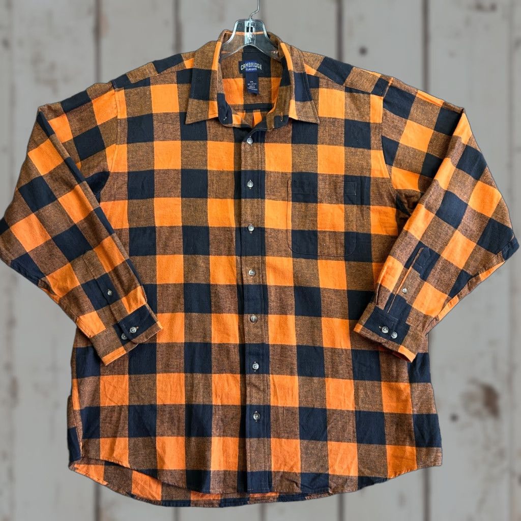 Vintage VINTAGE Cambridge Classics Flannel Shirt Button Down Orange Buffalo Plaid 2XL Men Shirt Size US XXL / EU 58 / 5 - 1 Thumbnail