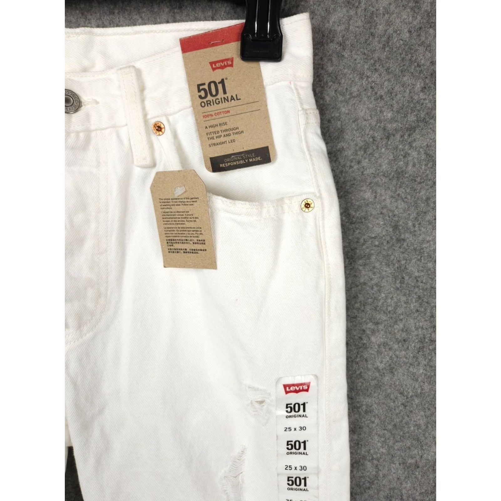 Levi's Levi's 501 Jeans Women's 25 30 White High-Rise Fitted Straight Leg Raw Hem NWT 90s Size 42" / US 20 - 3 Thumbnail