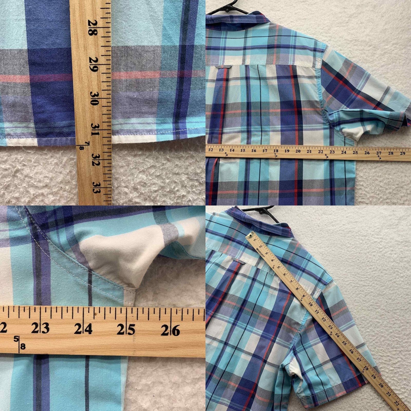 Chaps Keywords: "Chaps," "Shirt," "Easy Care," "Mens," "XL," "Blue," "White Plaid," "Casual," "Comfort," "Dad," "Preppy" - all highly relevant to the item Size US XL / EU 56 / 4 - 8 Thumbnail