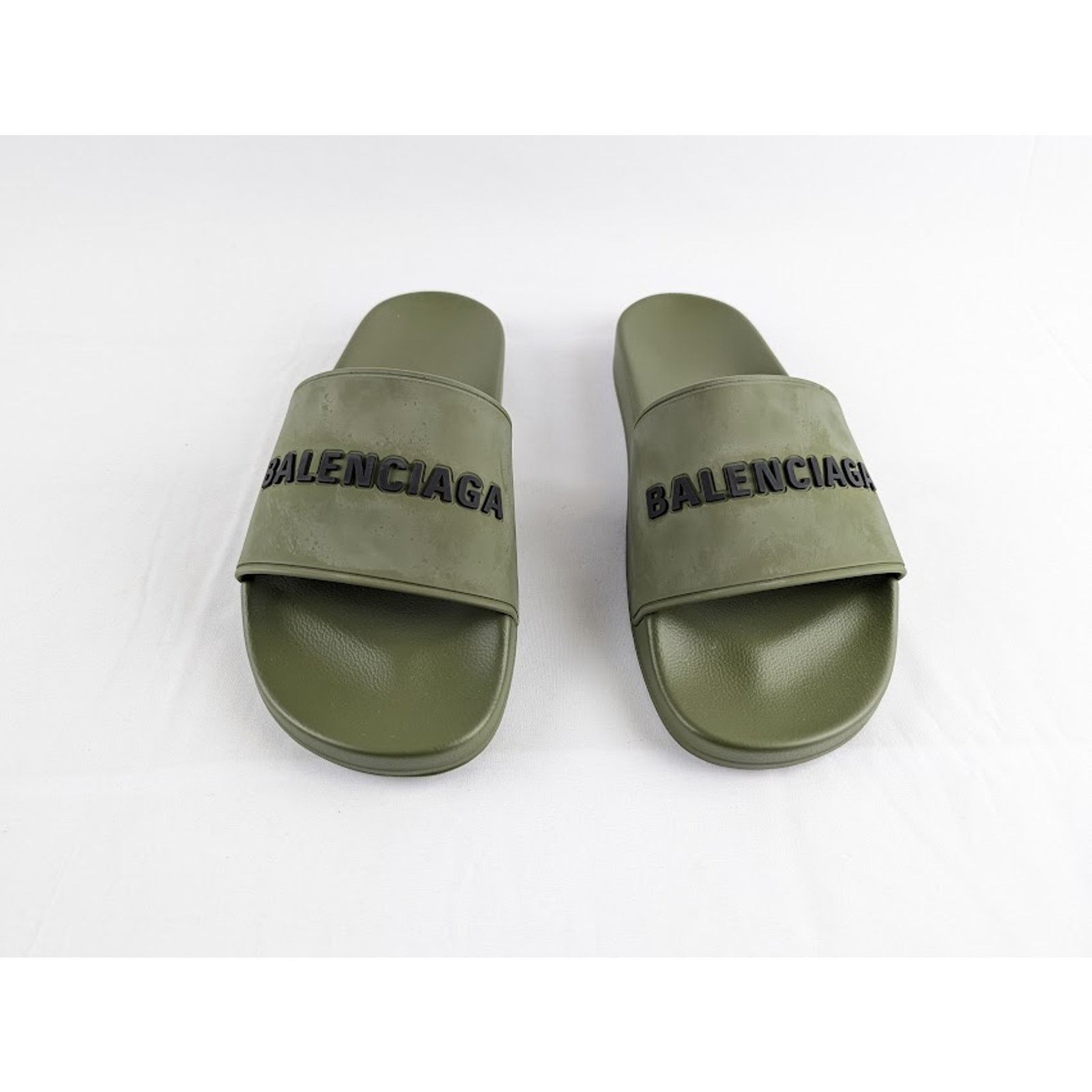 Balenciaga o1rshd1 Smooth Rubber Pool Slide Balenciaga Logo Kaki/Black Size US 12 / EU 45 - 2 Thumbnail