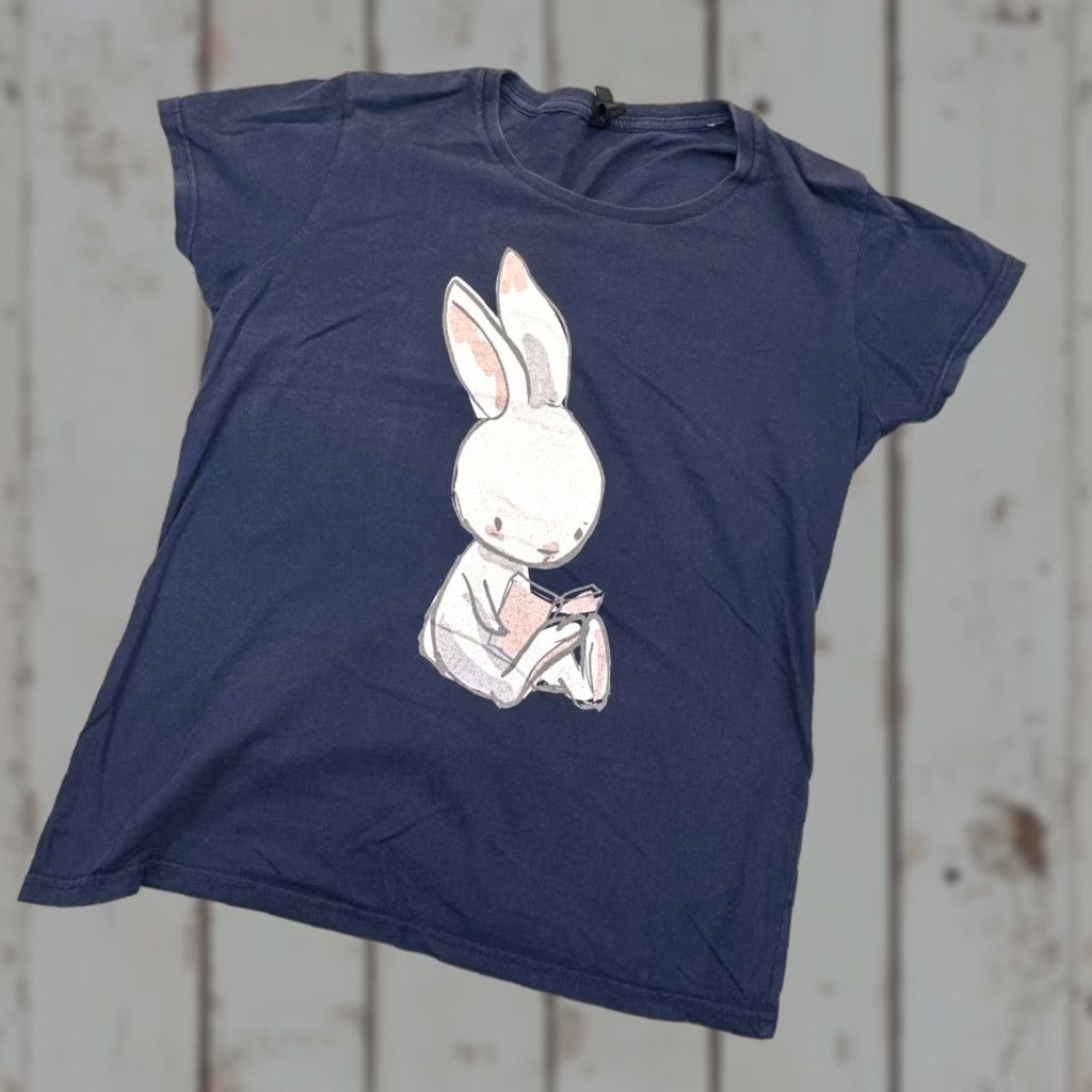 Anvil Reading Bunny Nerdy Womens Medium Blue Tee Anvil Lightweight Cotton Size M / US 6-8 / IT 42-44 - 1 Thumbnail