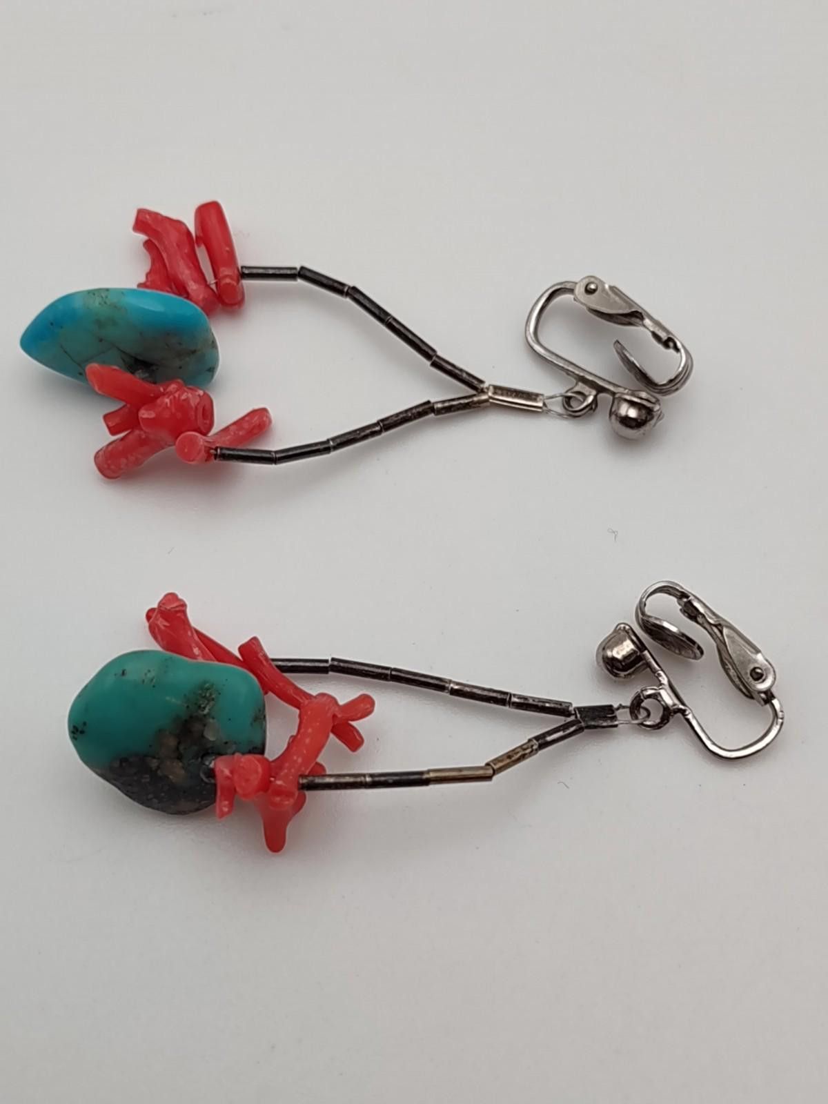 The Unbranded Brand Sterling Silver Clip On Earrings Turquoise Coral Style Size ONE SIZE - 3 Thumbnail