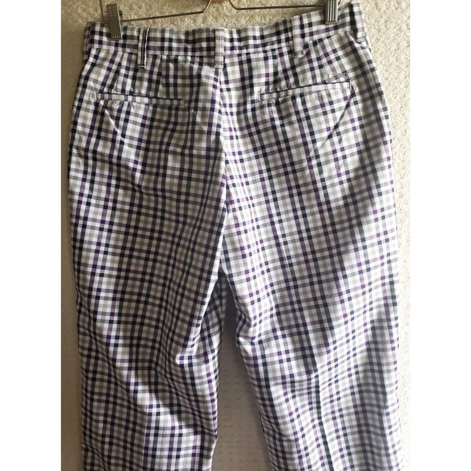 Izod VINTAGE? No — Izod Golf Performx Pants 32x30 Purple Gray Black White Check Pattern Stretch Mens Regular Straight Front Pocket Wide? Size US 32 / EU 48 - 7 Thumbnail