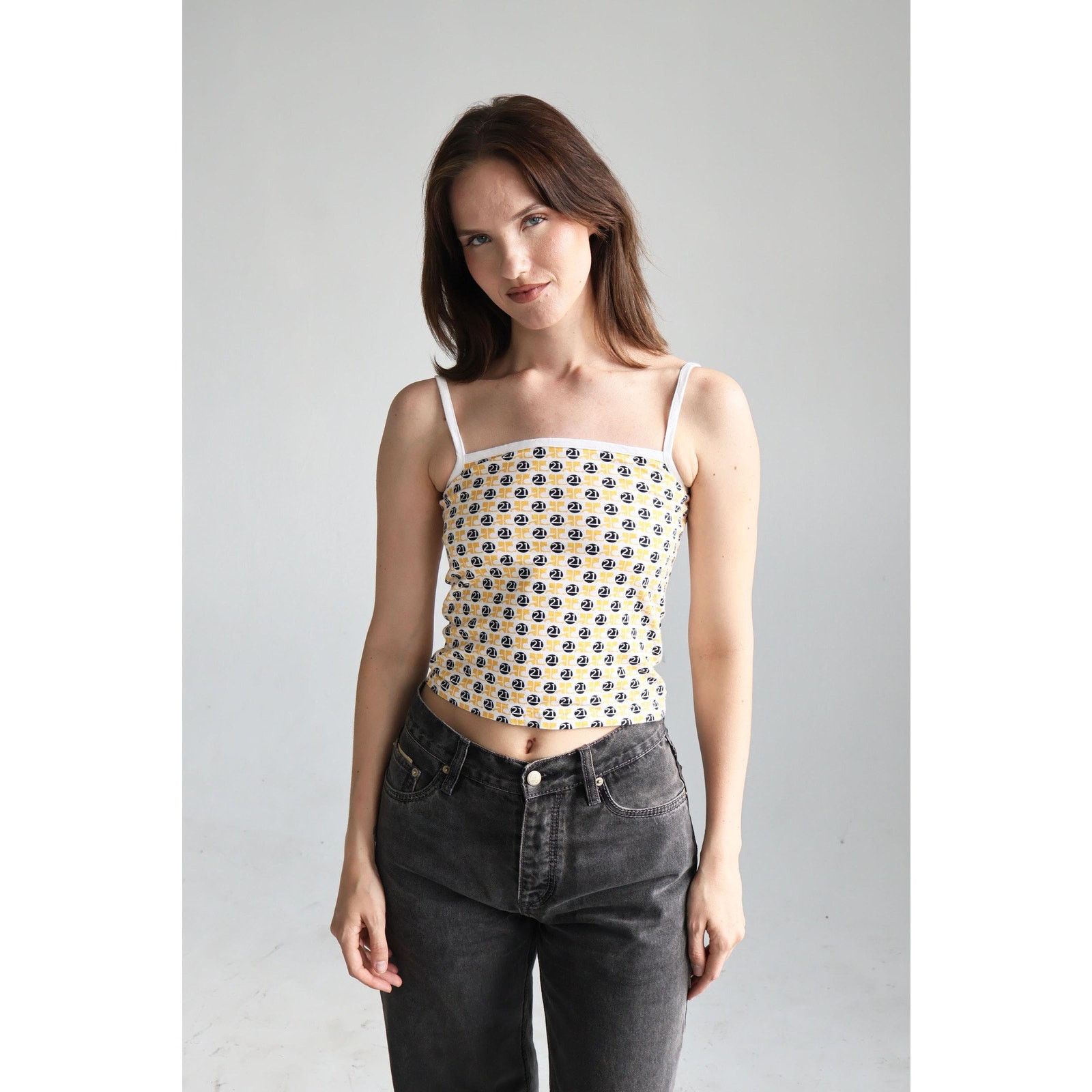 Vintage Courrèges Yellow + Navy 21 Logo Cotton Tank