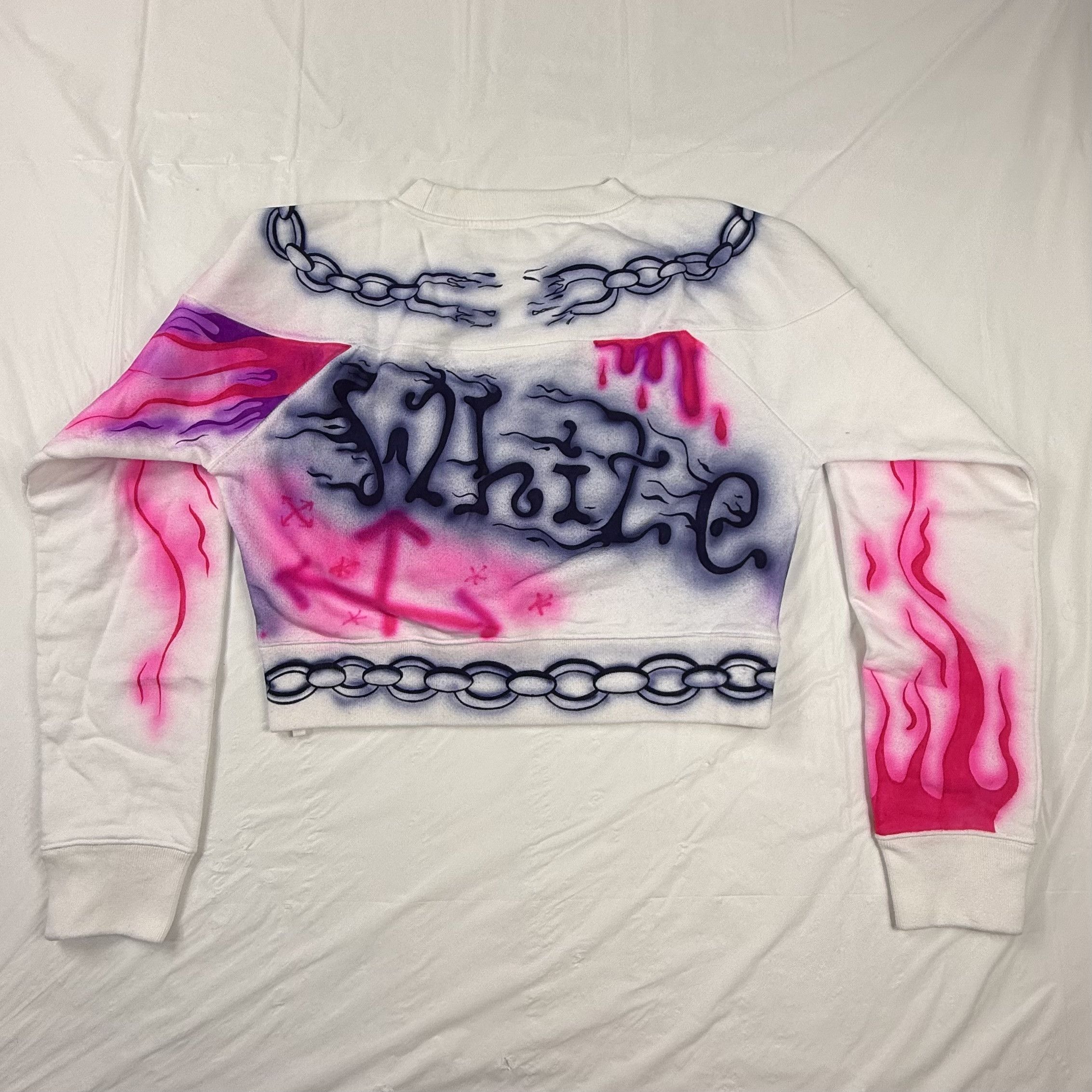 Off-White Off White Airbrush Graffiti Cropped Sweatshirt White Pink S Size US S / EU 44-46 / 1 - 2 Thumbnail