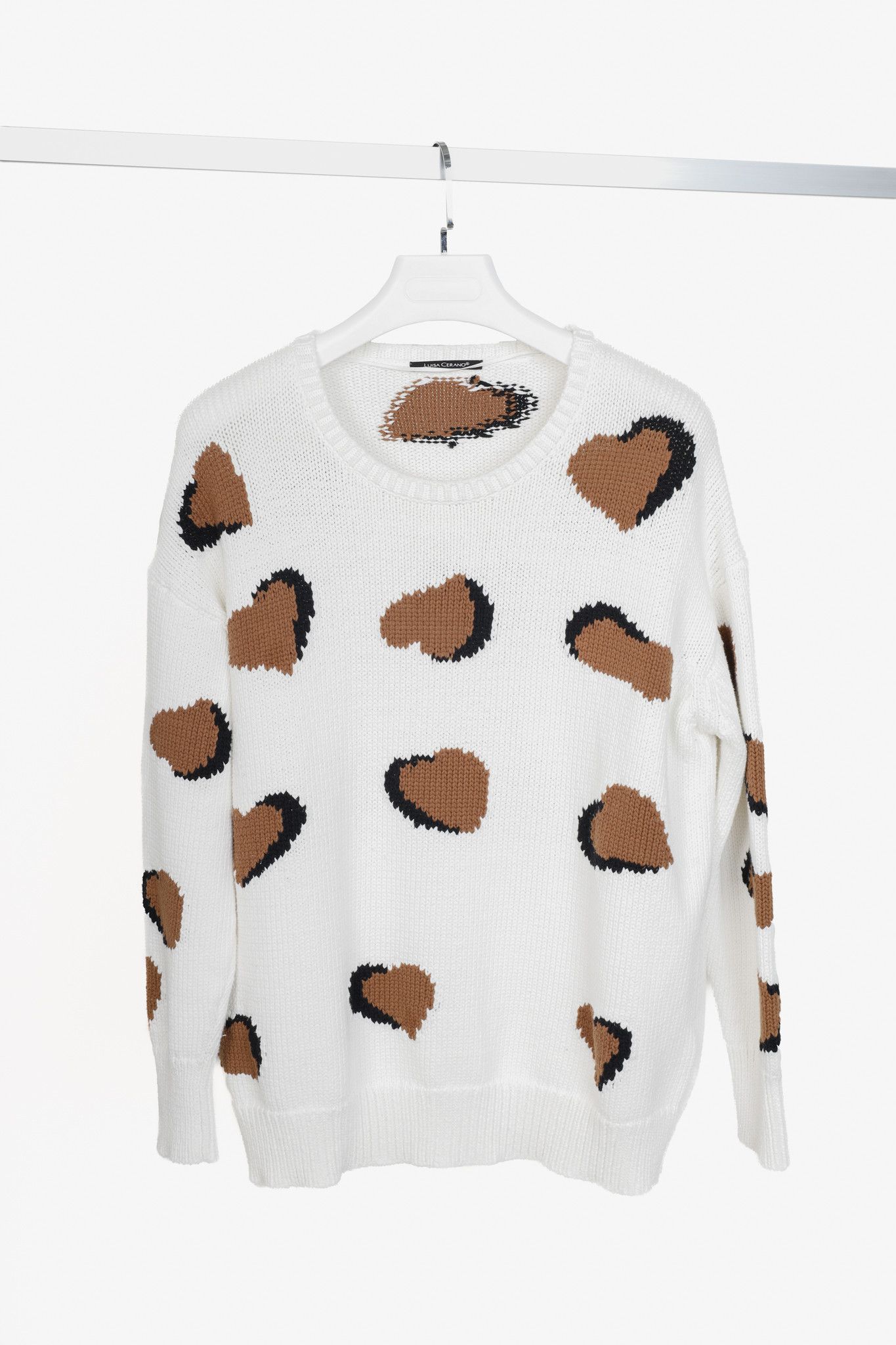 Luisa Cerano Luisa Cerano Cream Brown Animal Heart Print Pullover Size XL / US 12-14 / IT 48-50 - 5 Thumbnail