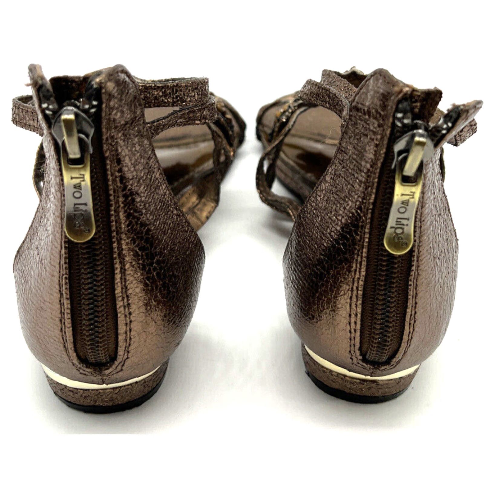 Vintage Two Lips Womens Flat Sandals Open Toe Rhinestone Cross Bronze 7.5 Women Shoes Size US 8 / IT 38 - 4 Thumbnail
