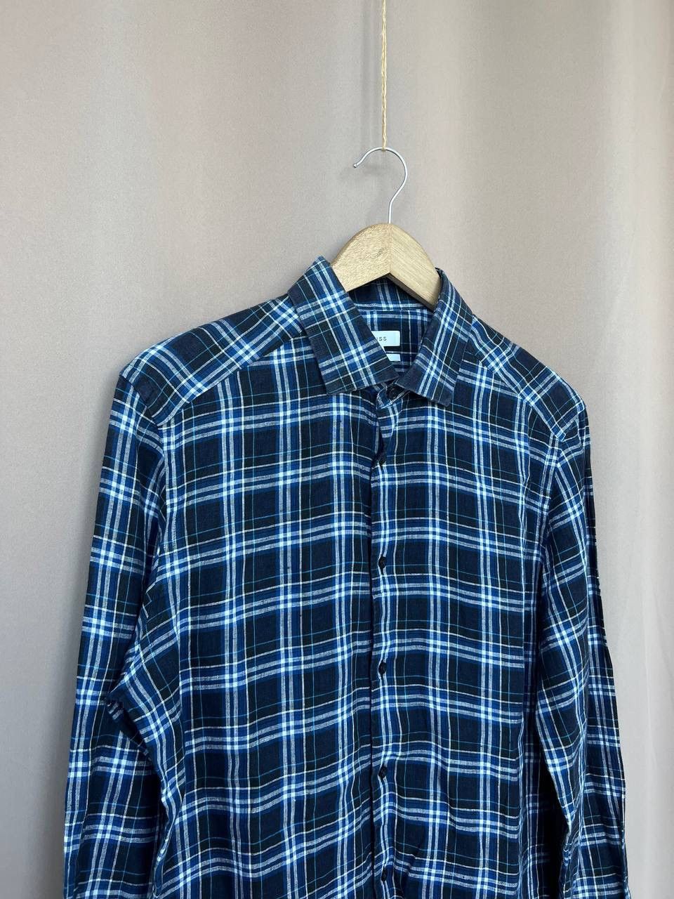 Reiss Reiss Checked Linen Button Down Shirt Mens Size M/L Slim Fit Size US L / EU 52-54 / 3 - 3 Thumbnail