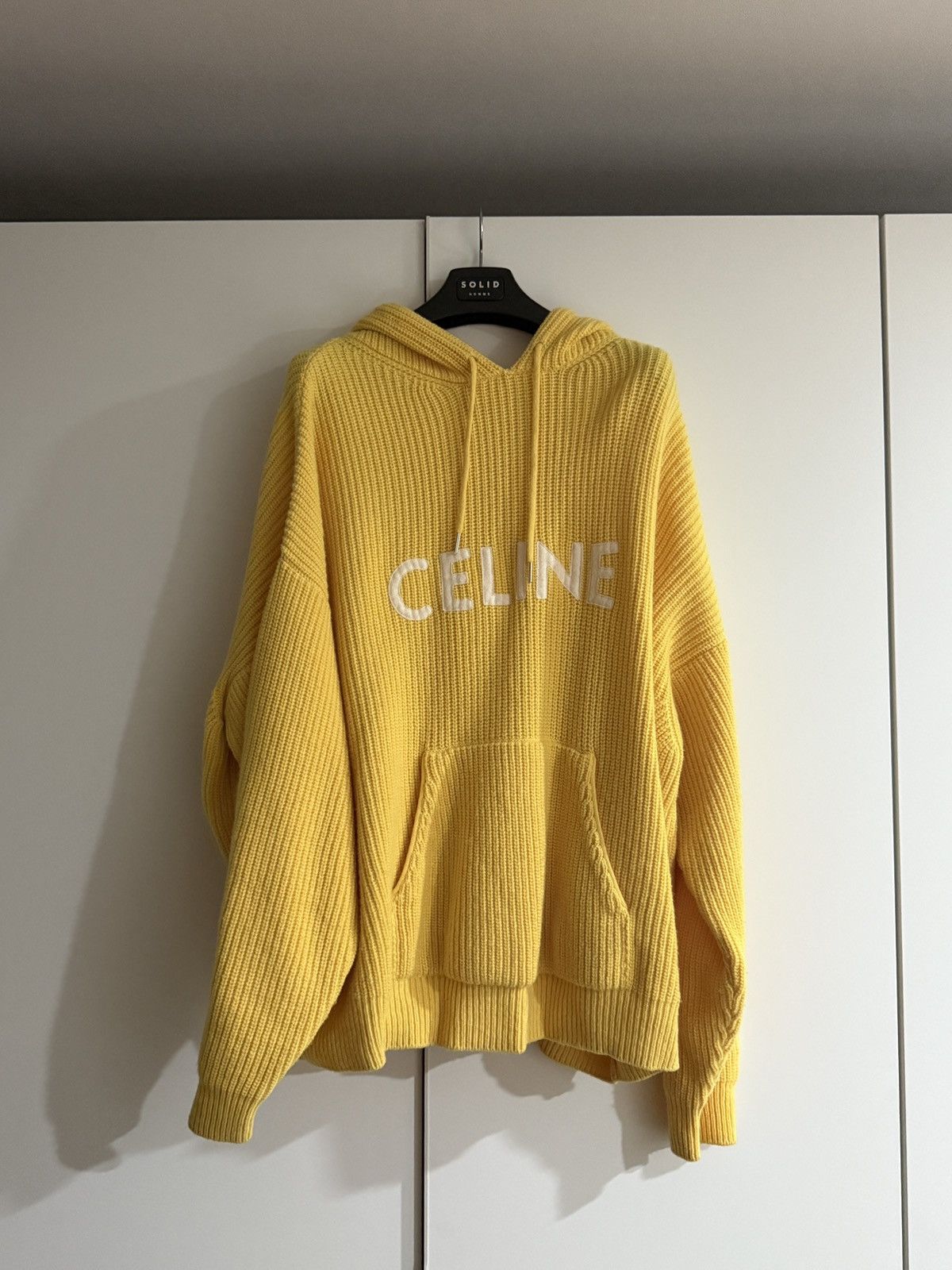 Celine Celine Logo Appliqued Ribbed Wool Knit Hoodie Yellow | Grailed