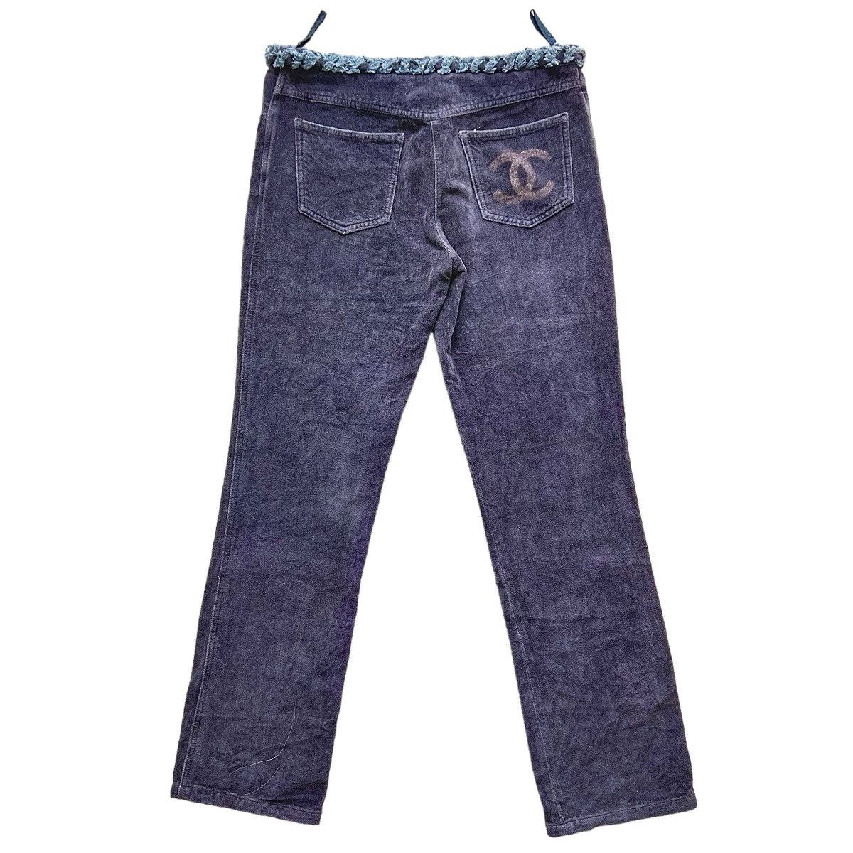 CHANEL COCO MARK VELOUR TWEED BELT PANTS - Bottoms