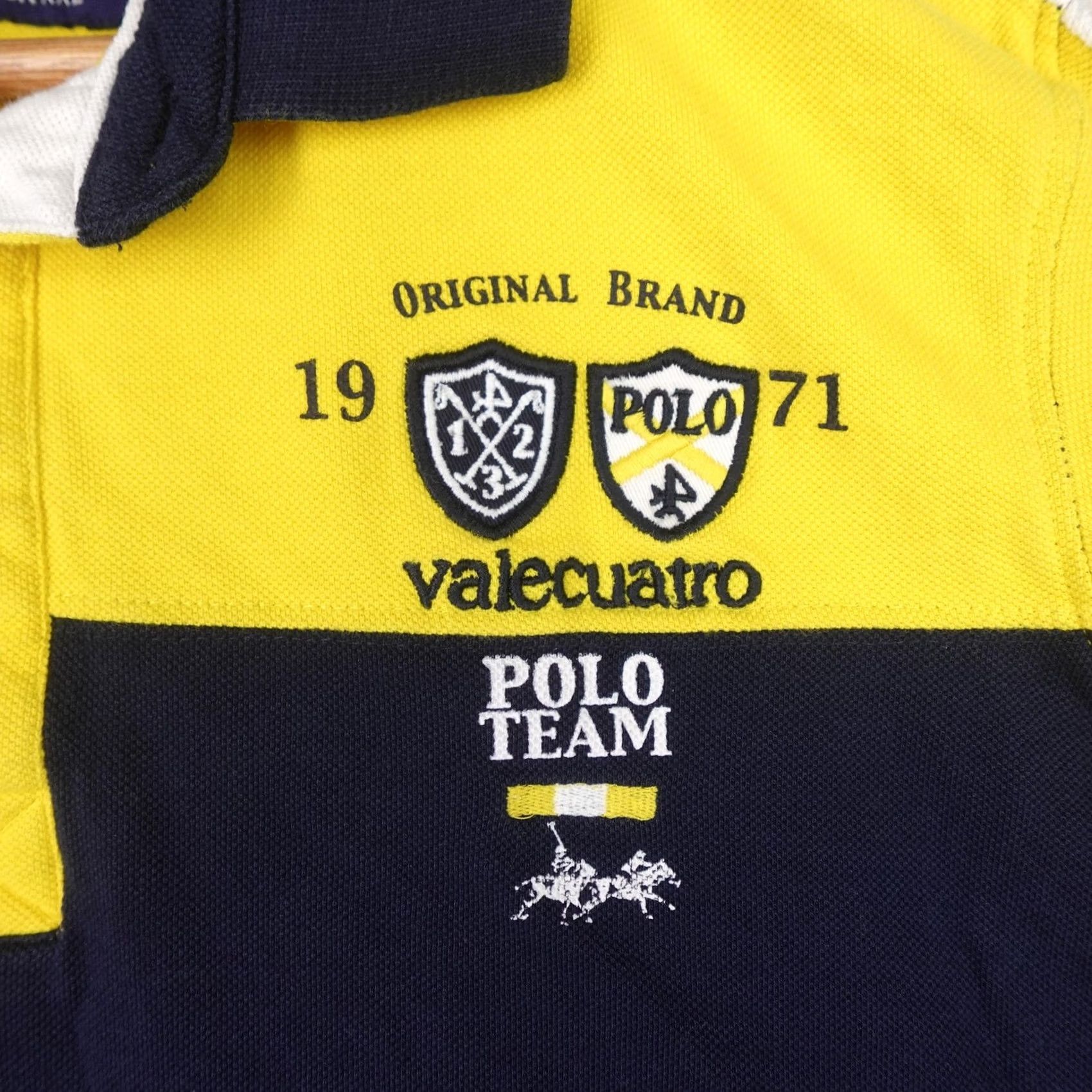 Vintage Valecuatro Polo Shirt Mens 2XL Yellow Blue Striped Embroidered Polo Team Rugby Size US XXL / EU 58 / 5 - 5 Thumbnail