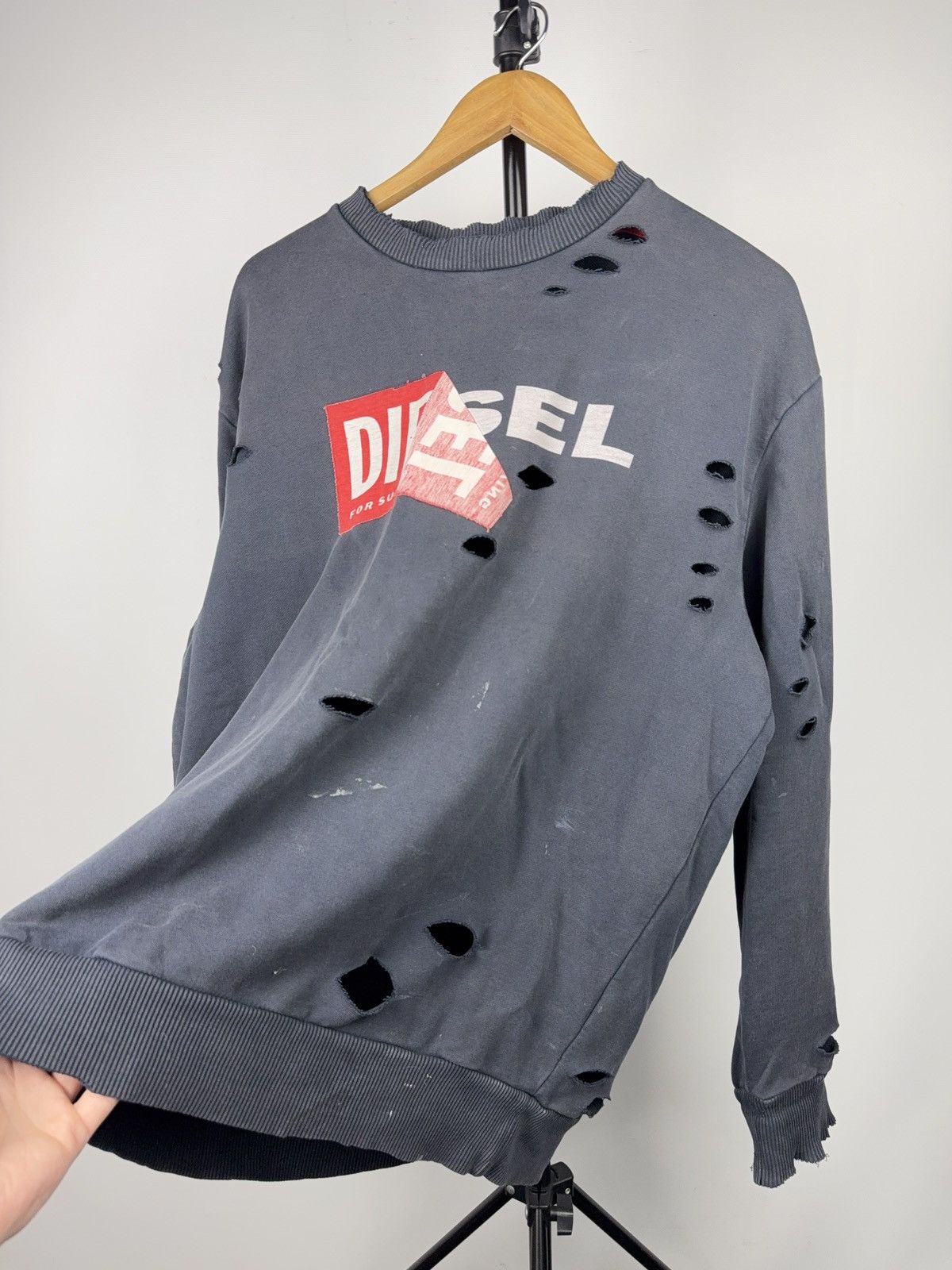 Diesel Diesel Big Logo Distressed Logo Destroyed Grunge Sweatshirt Size US M / EU 48-50 / 2 - 7 Thumbnail
