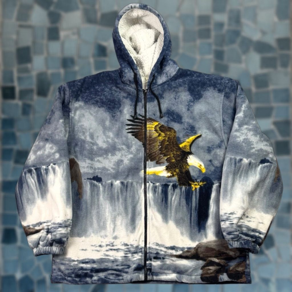 Vintage Black Canyon Outfitters Jacket Men 3XL Sherpa Fleece All Over Print Eagle Nature Full Zip Hooded Insulated Pockets 80s 90s Outdoor Size US XXL / EU 58 / 5 - 1 Thumbnail