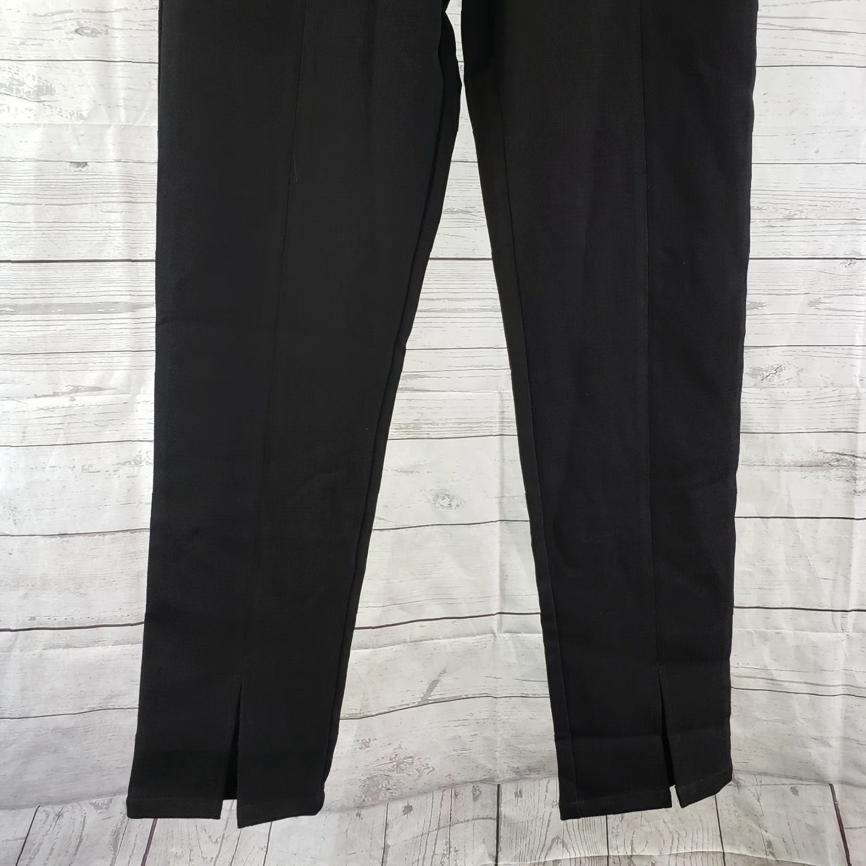 Vintage Ivory & Chain Womens Pants Sz 8 Solid Black High Rise Dress Pants 100% Polyester Regular Rise Flat Front Zipper Waist 14" Inseam 28" Womens Size 30" / US 8 / IT 44 - 2 Thumbnail