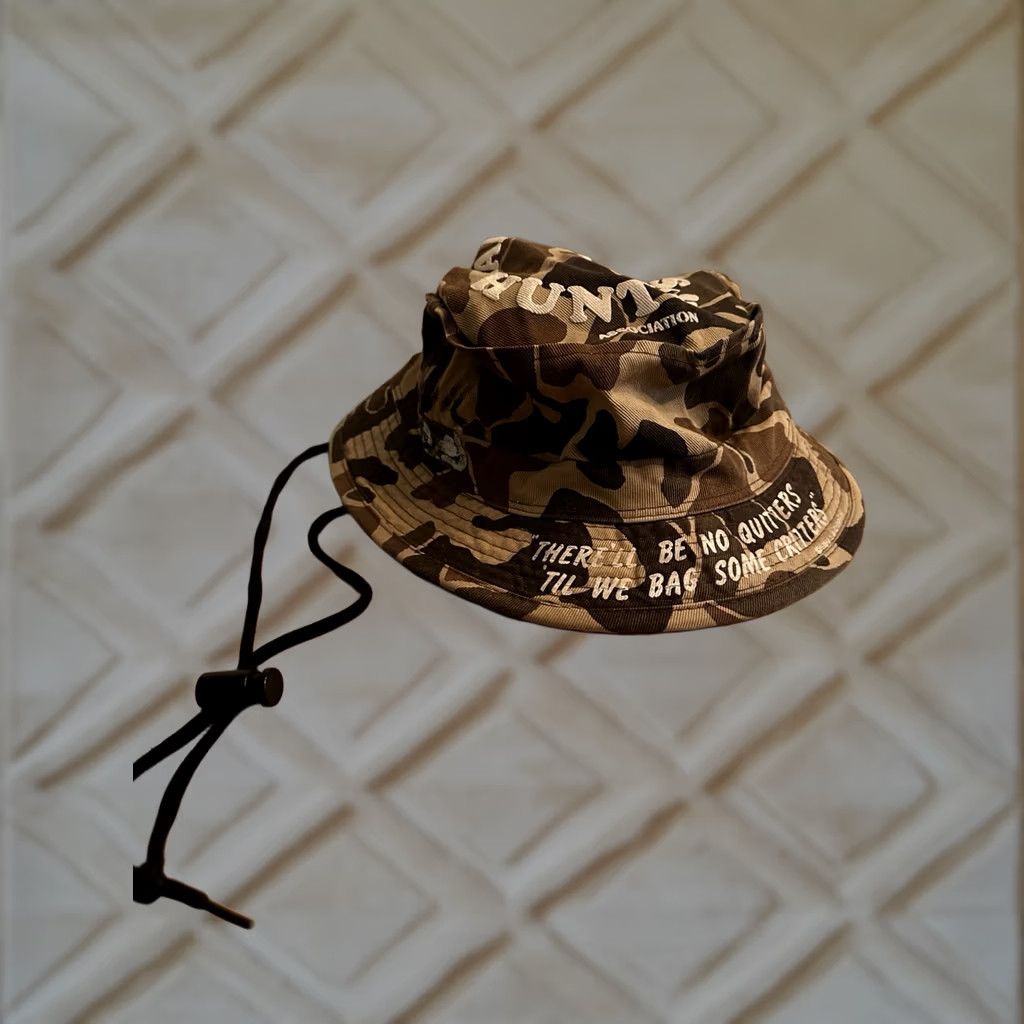 Vintage VINTAGE Laid Back Hunter’s Association Bucket Hat Camo Hat LG Brown HaT One Size Military Bucket Hat LG Brown Mens Size ONE SIZE - 1 Thumbnail