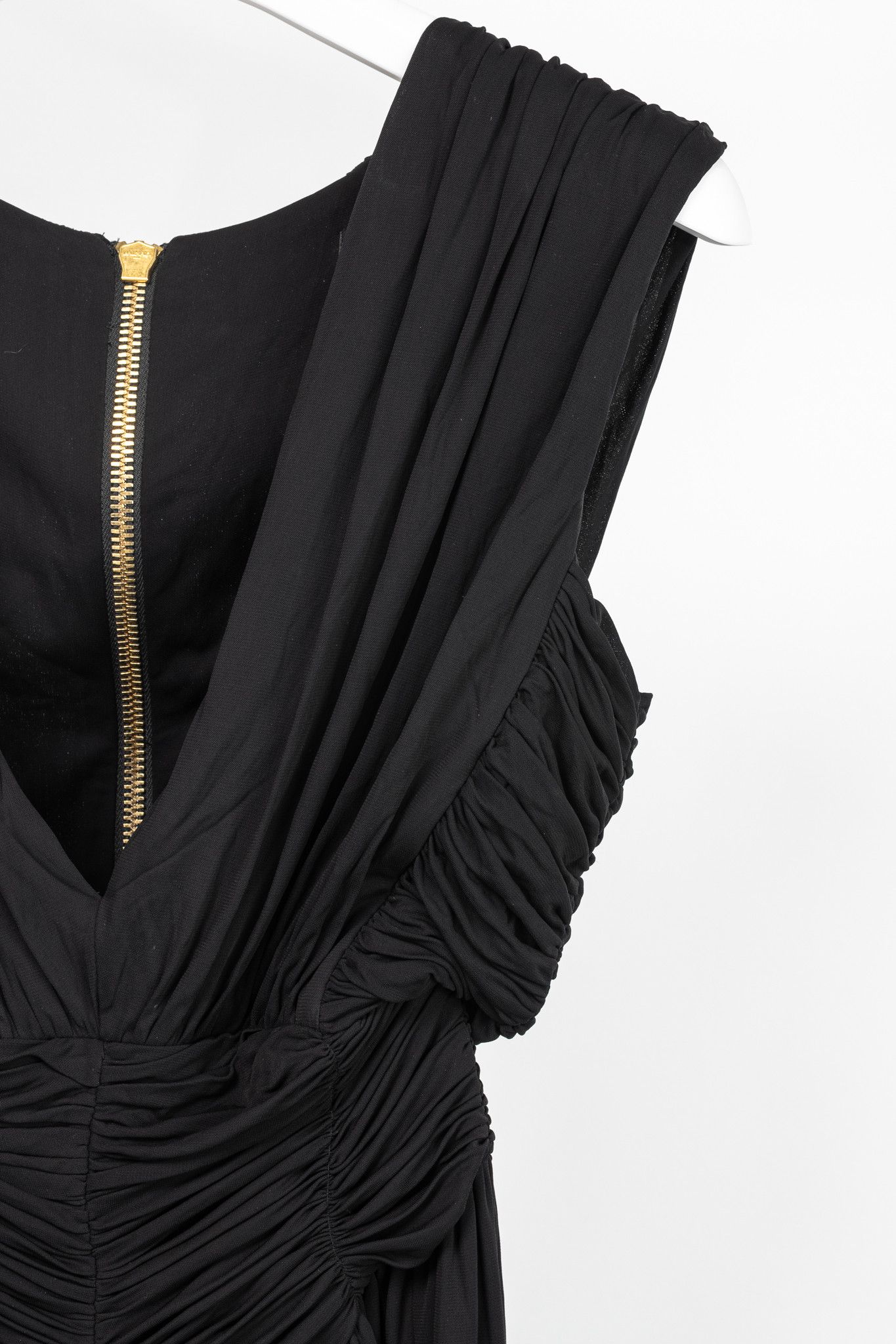 Balmain Balmain R16 Black Viscose Ruched Stretch Jersey Gown Size L / US 10 / IT 46 - 5 Thumbnail