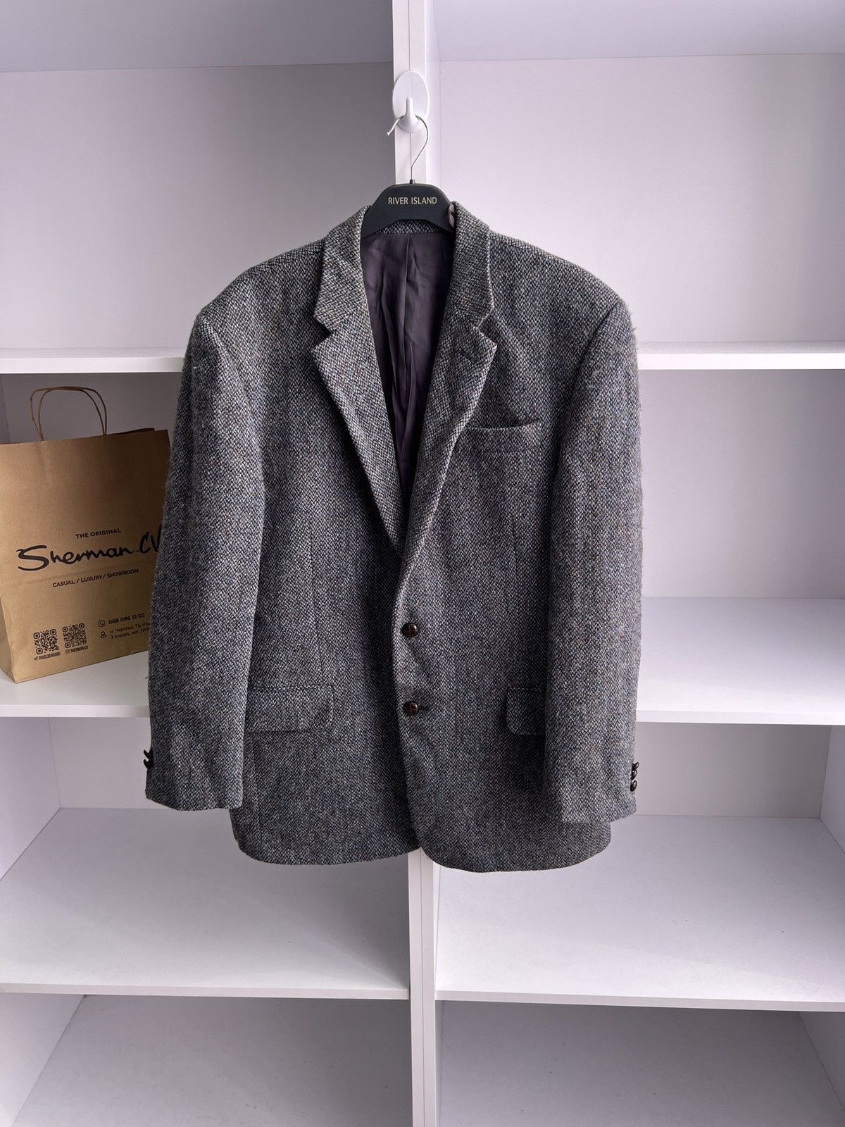 Harris Tweed × Vintage Vintage Harris Tweed Grey Blazer Size US L / EU 52-54 / 3 - 3 Thumbnail