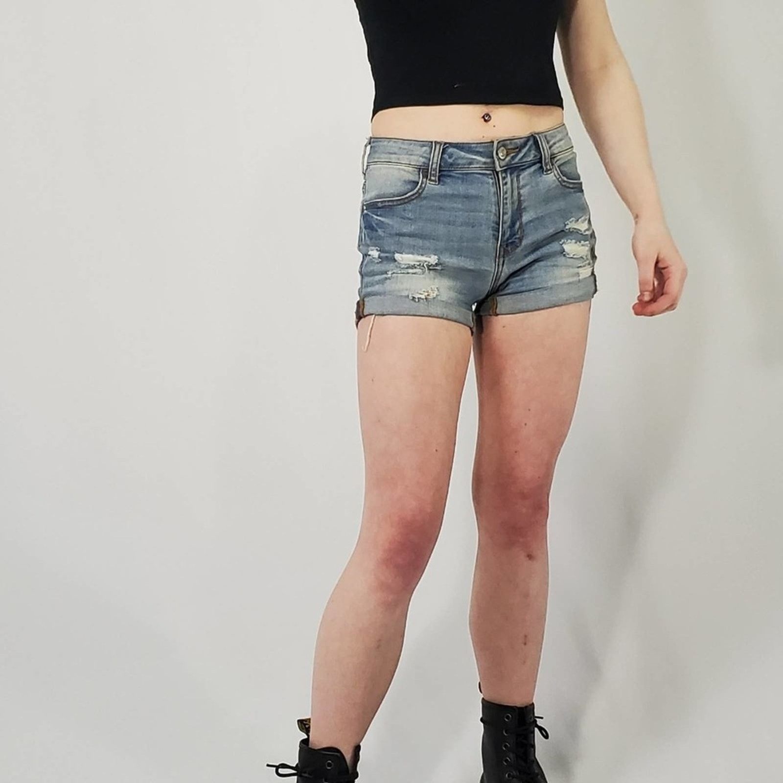 Pacsun Pacsun Super Stretch Shortie Destressed Cutoff Jean Shorts Size 23" - 3 Thumbnail