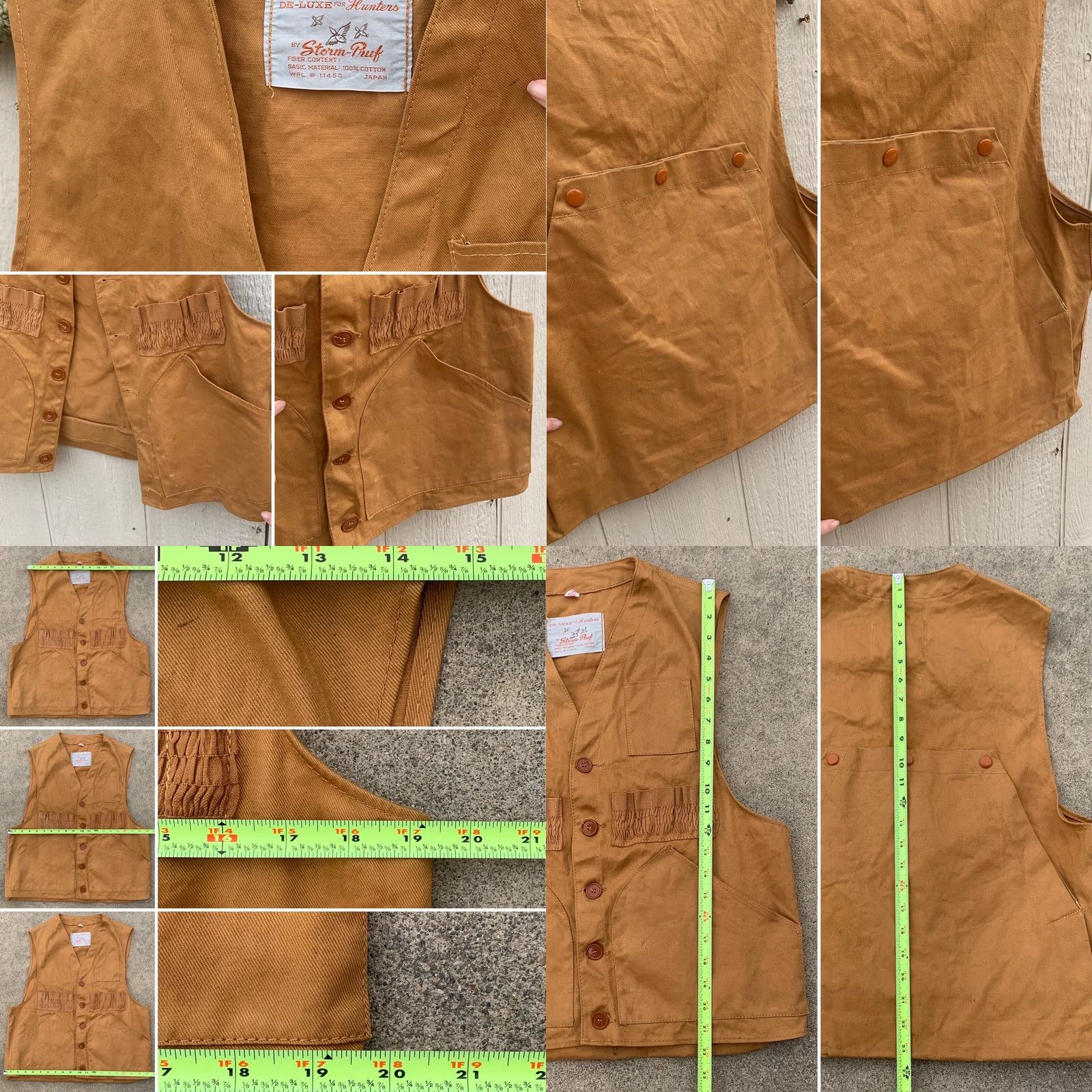 Hunter VINTAGE DE-LUXE For Hunters By Storm-Pruf Hunting Vest WPL # 11450 Japan M Brown 100% Cotton Mens Size US M / EU 48-50 / 2 - 8 Thumbnail