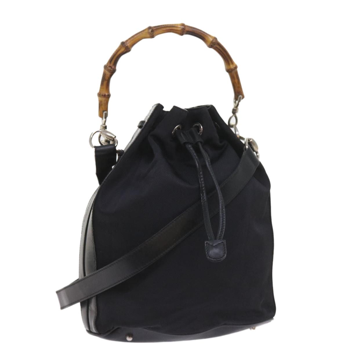 GUCCI Bamboo Shoulder Bag Nylon Black