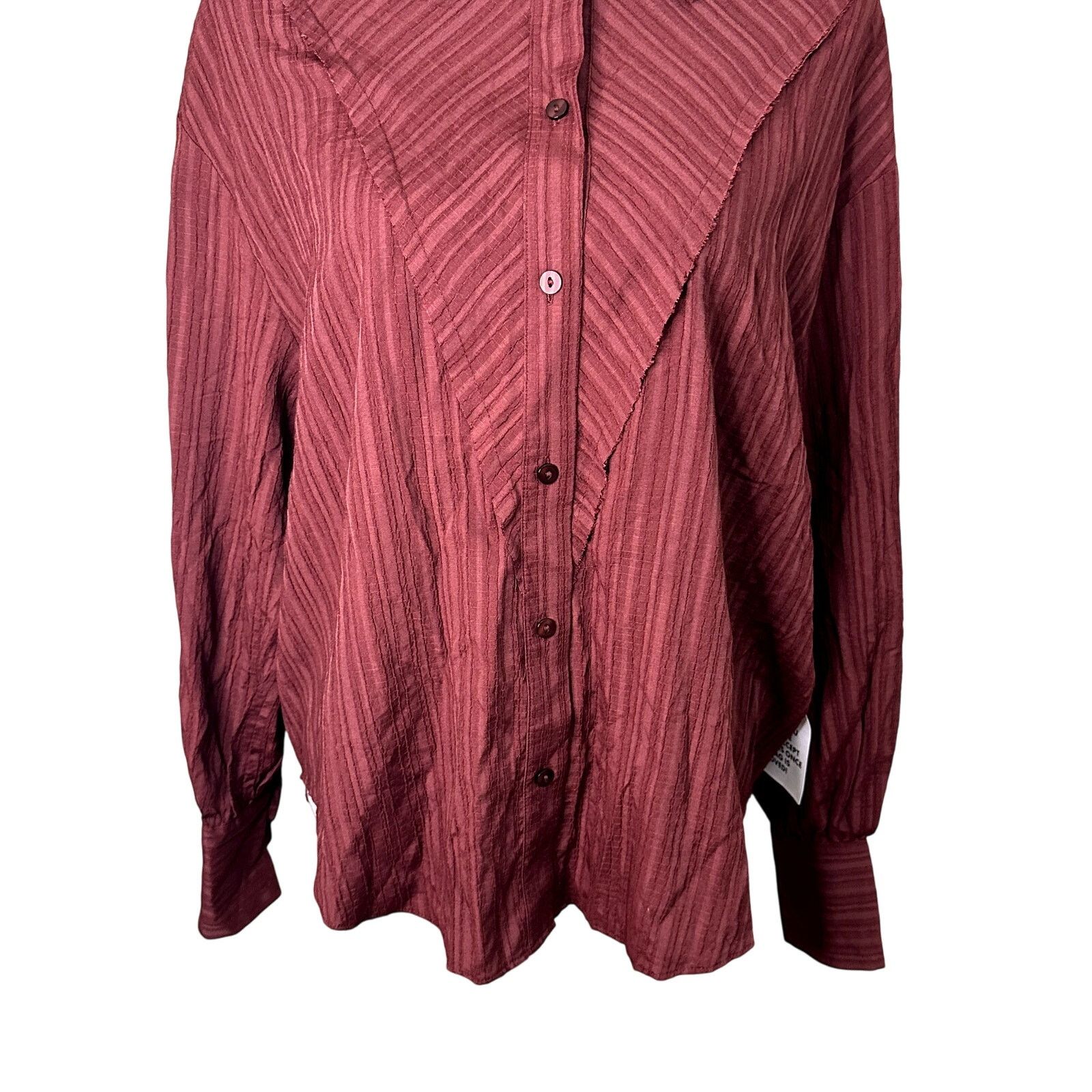 Topshop Topshop Striped Blouse Long Sleeves Burgundy Women's 4 NWT Size S / US 4 / IT 40 - 4 Thumbnail