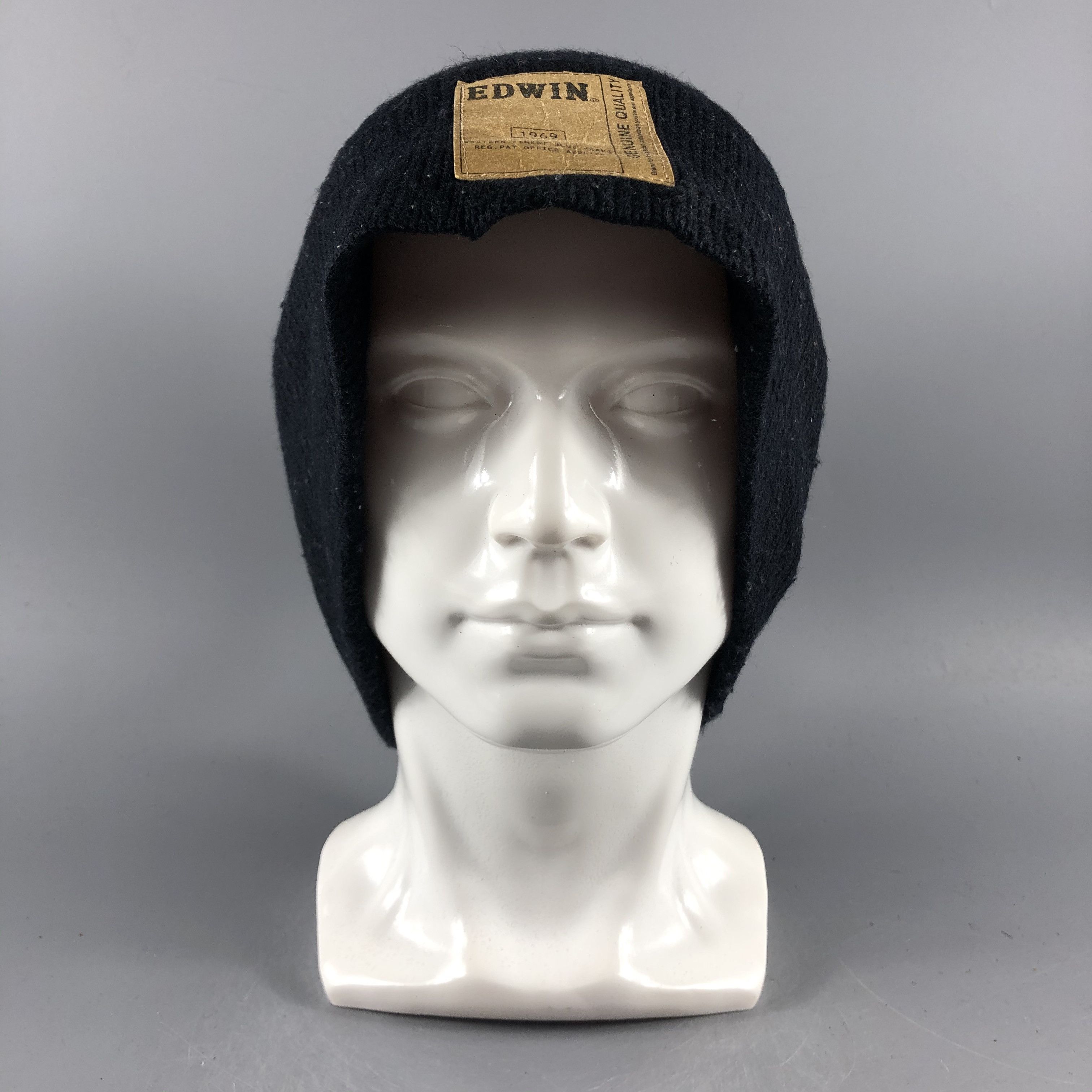 image of Edwin Beanie Black Snow Hat Knit Snow Cap B1369, Men's