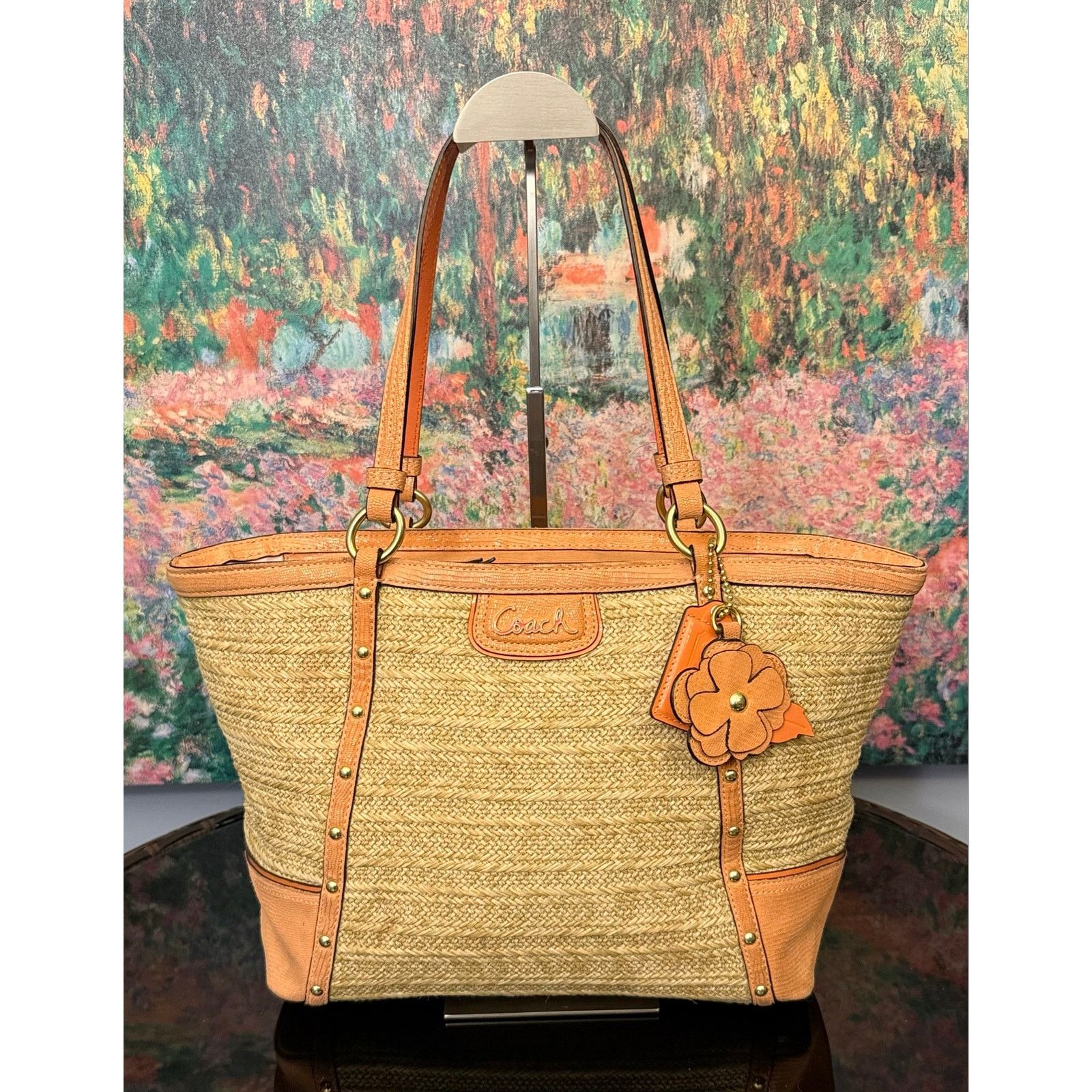 Coach GUC Coach F21959 Alexandra Python Straw Tote Size ONE SIZE - 1 Thumbnail