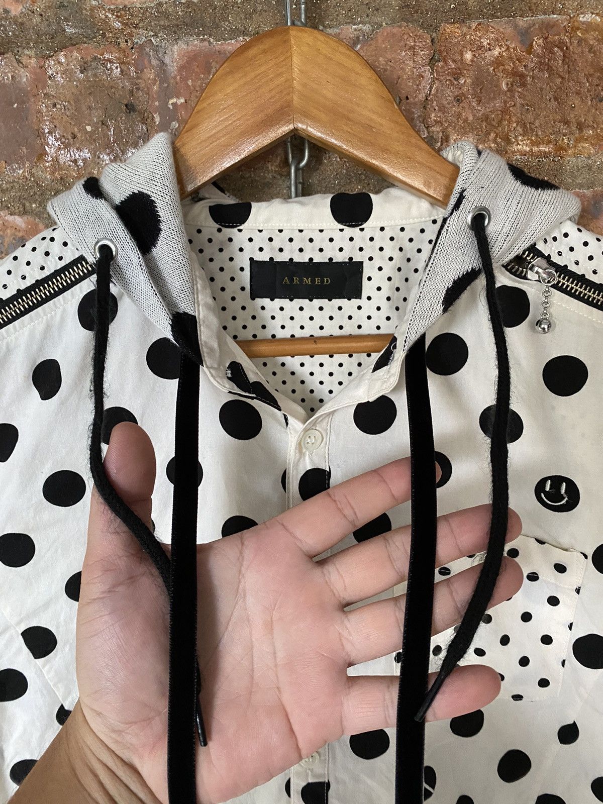 Japanese Brand ARMED Japan polka dot flannel smile and anarchy hoodie Size US S / EU 44-46 / 1 - 11 Thumbnail