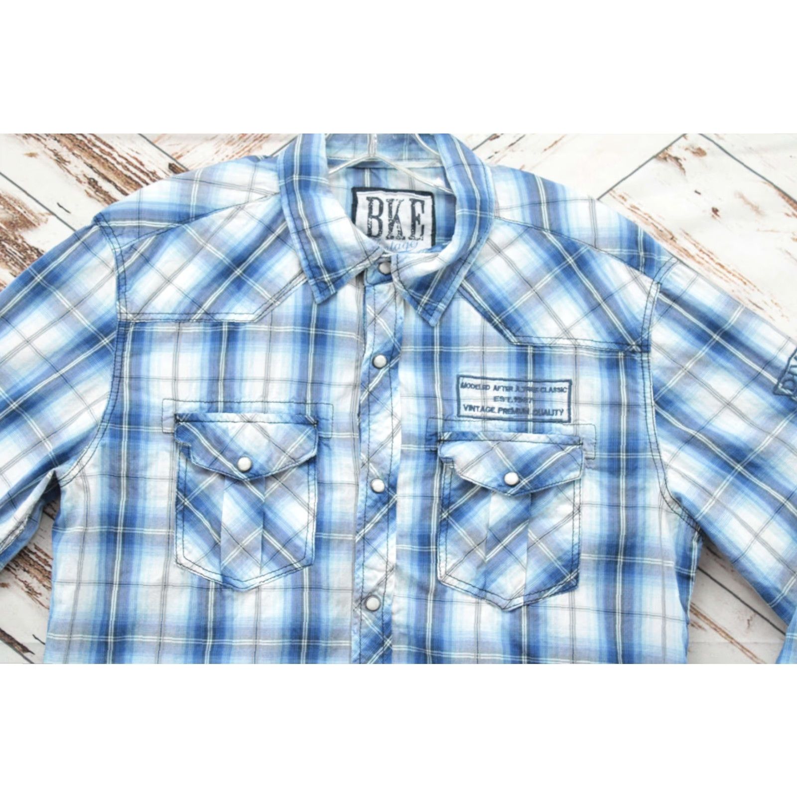 BKE BKE Shirt Men’s Medium Blue Plaid Athletic Fit Pearl Snap Embroidered Western Size US M / EU 48-50 / 2 - 3 Thumbnail