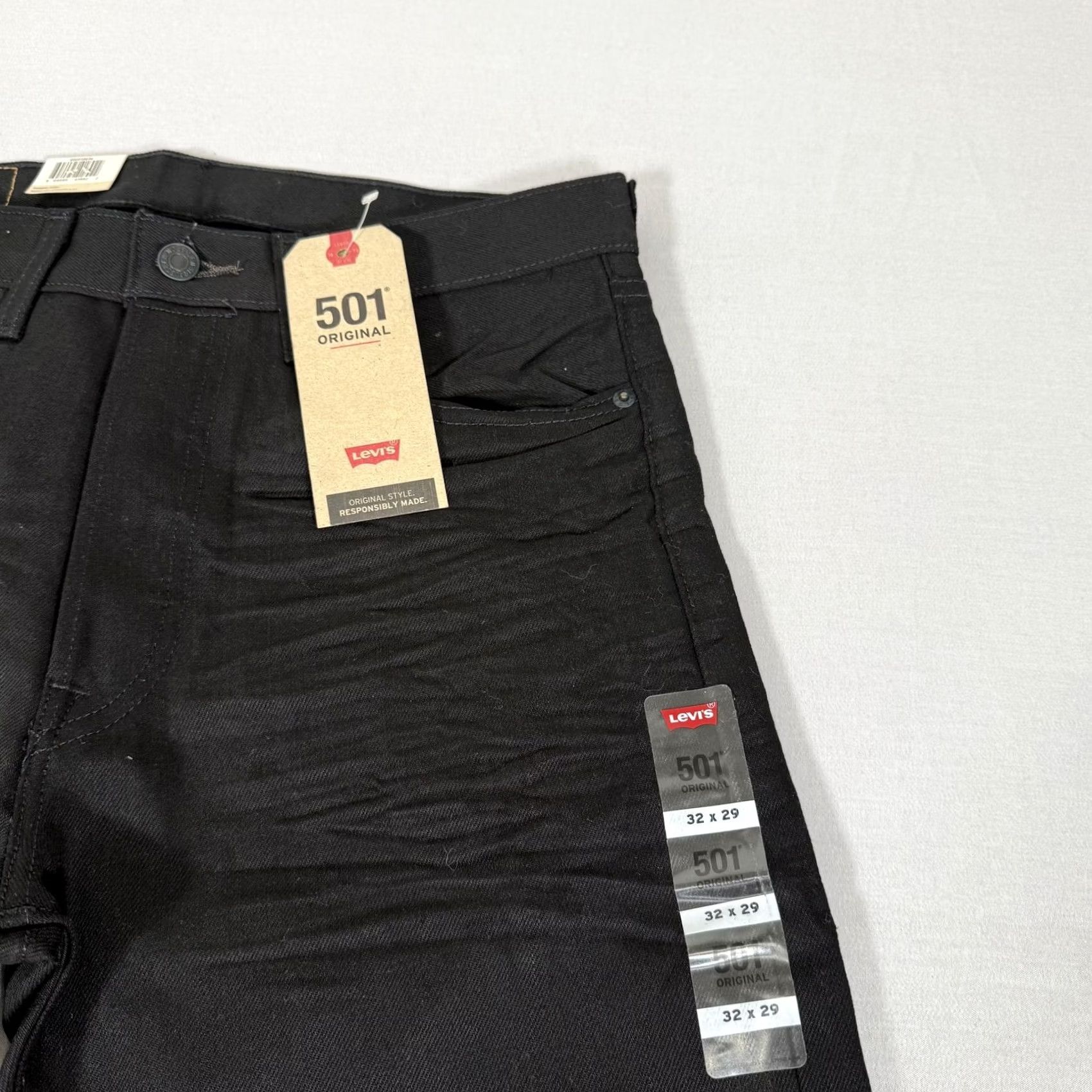 Levi's Levi's 501 Jeans Mens 32x29 Black Denim Straight Regular Fit Cotton Pants Western Cowboy Leather Patch Size US 32 / EU 48 - 3 Thumbnail